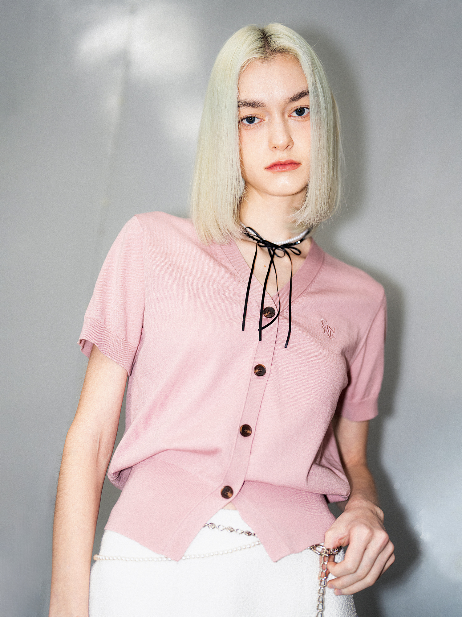 ZARA - GENERAL IDEA ジェネラルアイディア ロゴケーブル半袖ニット ピンク GENERAL IDEA ジェネラルアイディア ロゴケーブル半袖ニット ピンク