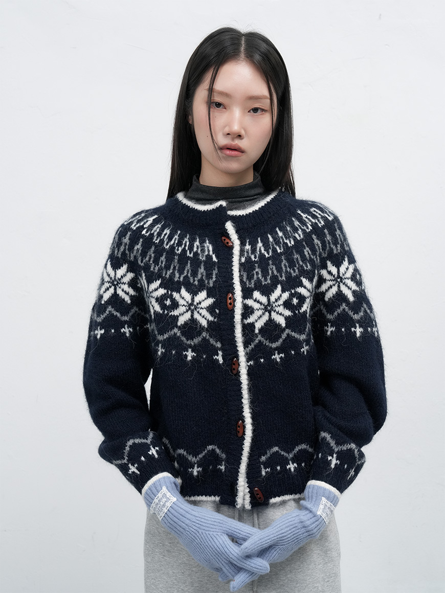 WOMAN ノルディック柄ラグラン袖カーディガン [RED]