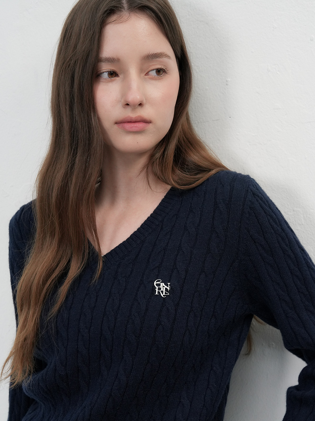 LOEWE ネイビー Vネック ケーブルニット LOEWE ネイビー Vネック ケーブルニット LOEWE ネイビー Vネック