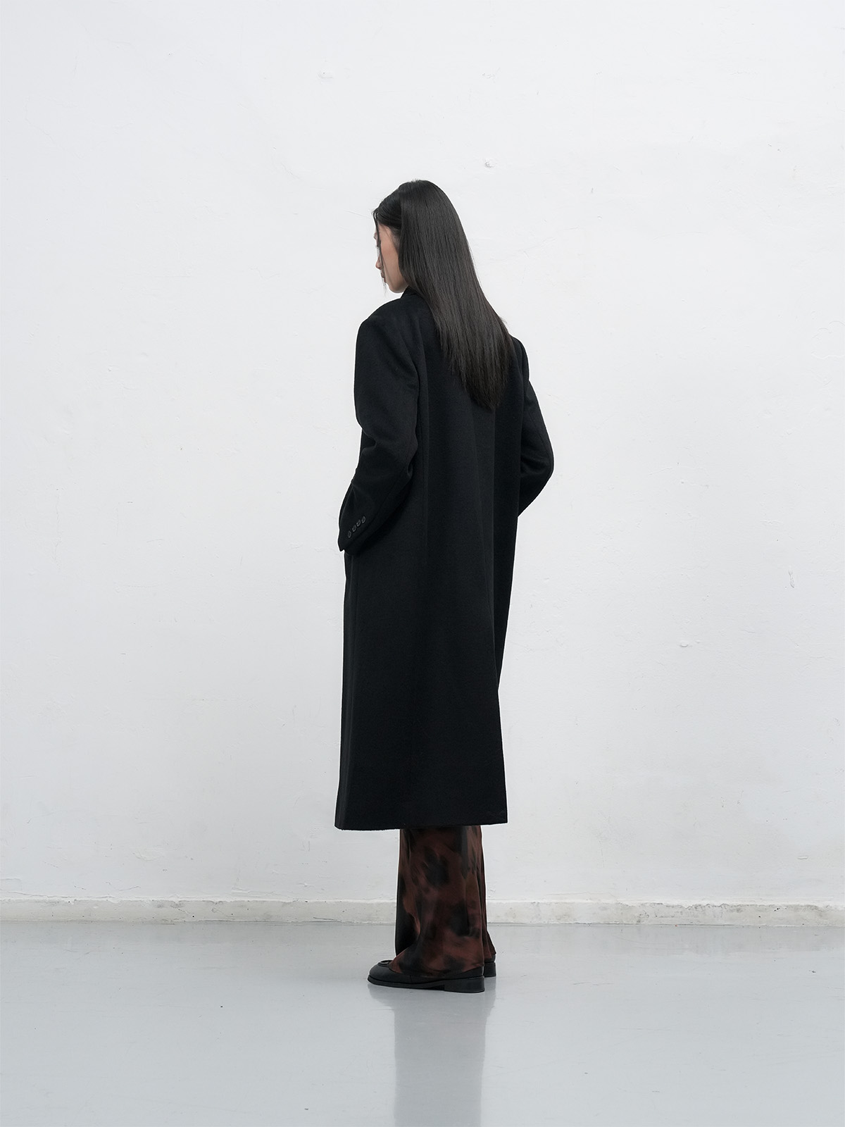 WOMAN ダブルブレストウールロングコート [BLACK]