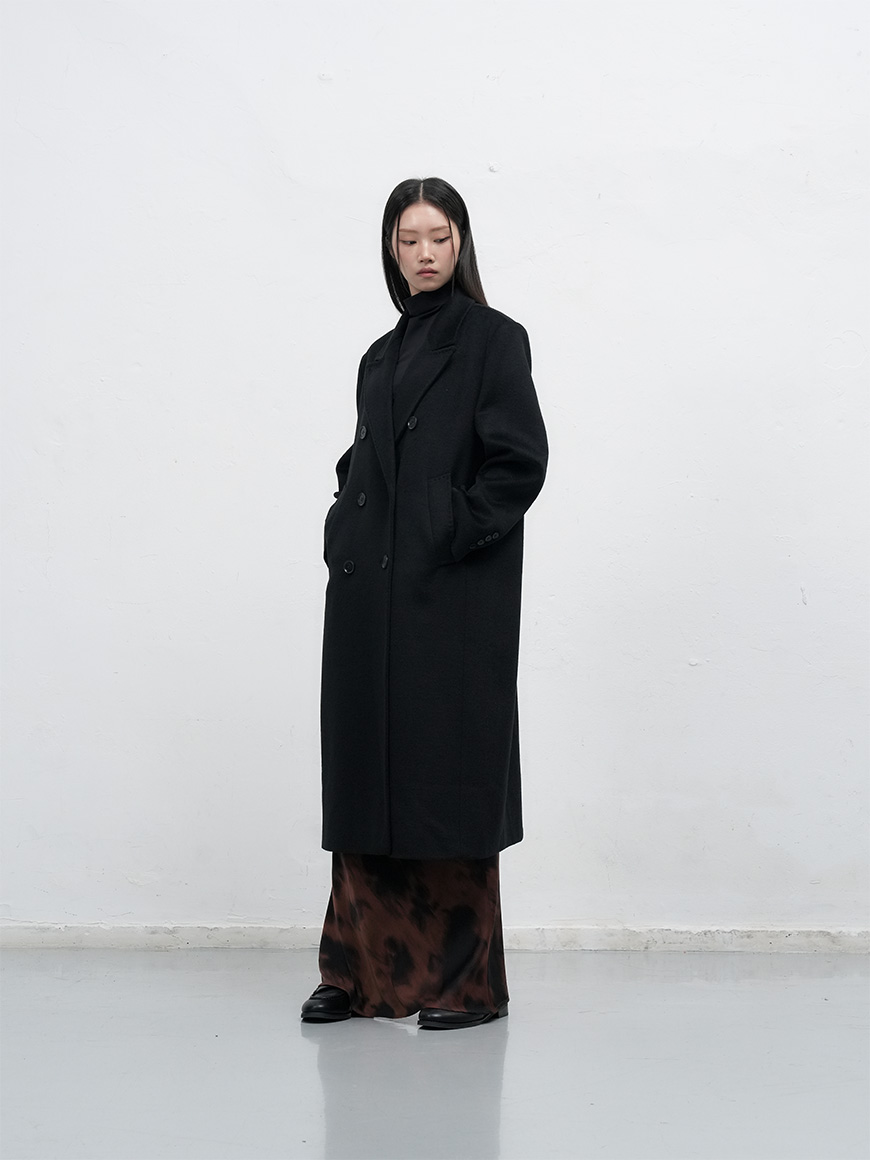 WOMAN ダブルブレストウールロングコート [CHARCOAL]