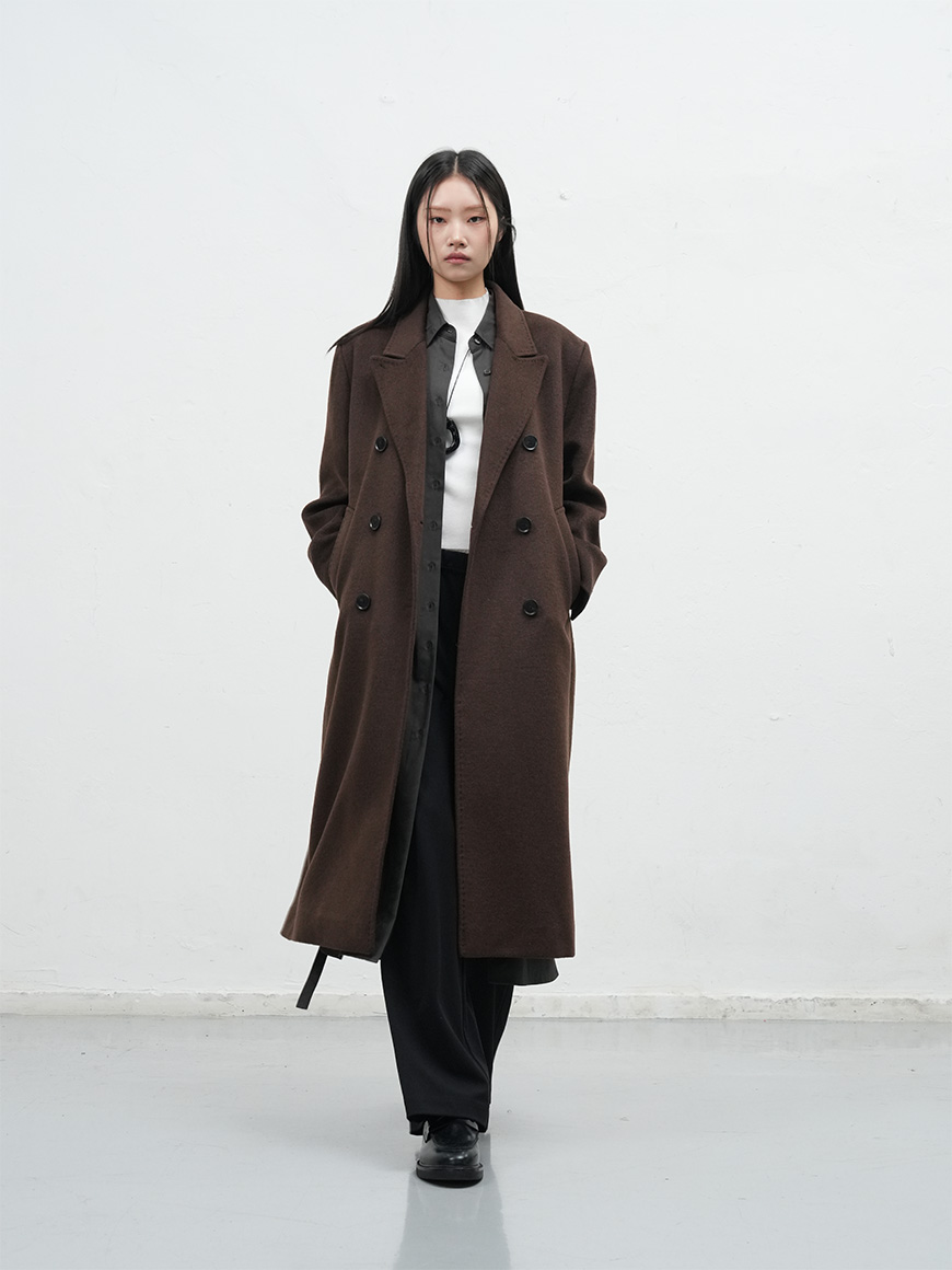 WOMAN ダブルブレストウールロングコート [CHARCOAL]