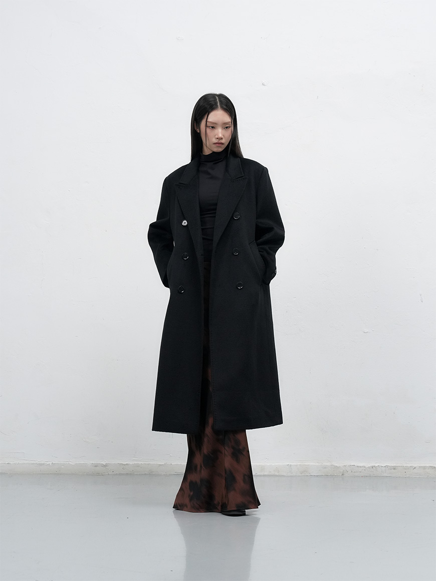 WOMAN ダブルブレストウールロングコート [DARK BROWN]