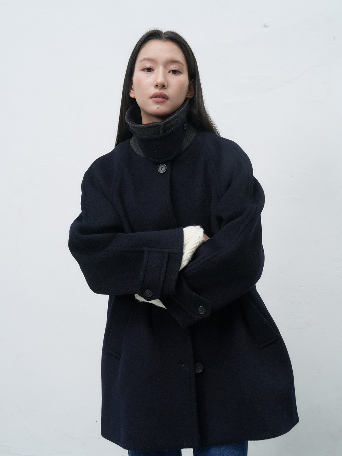 GENERAL IDEA ウールバルマカンハーフコート ネイビー 予約販売] WOMAN ウールバルマカーンハーフコート [NAVY]