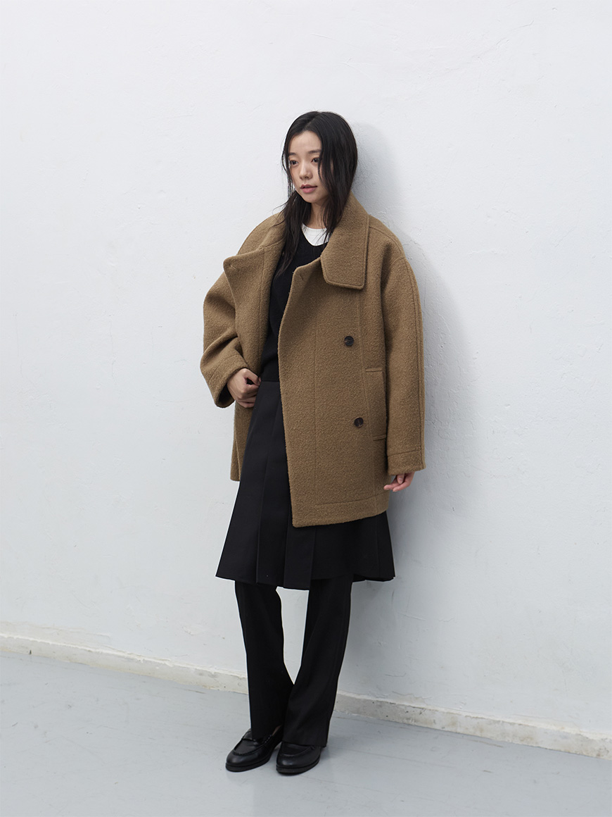 TANNAT 韓国 ブークレ ハーフコート WOMAN ウールブークレハーフコート [CHARCOAL]