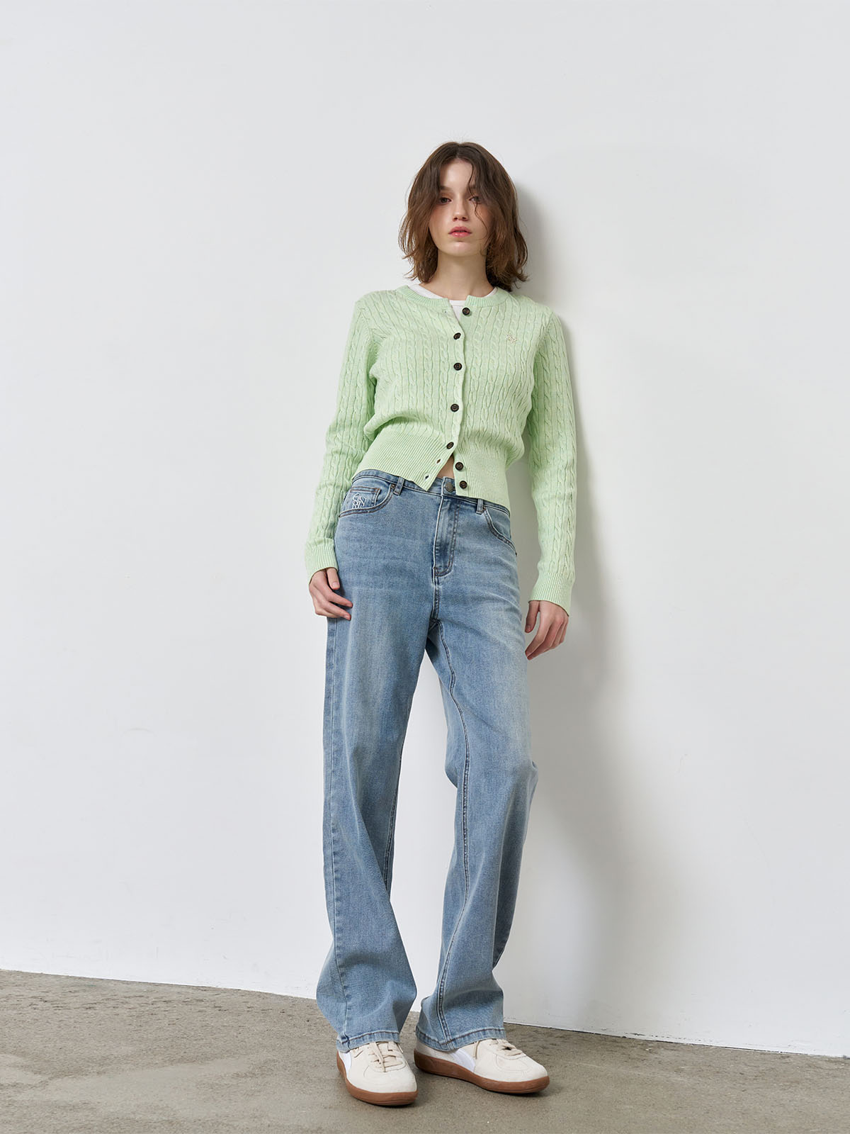 GENERAL IDEA] WOMAN GNRL ウールブレンドケーブル編みカーディガン