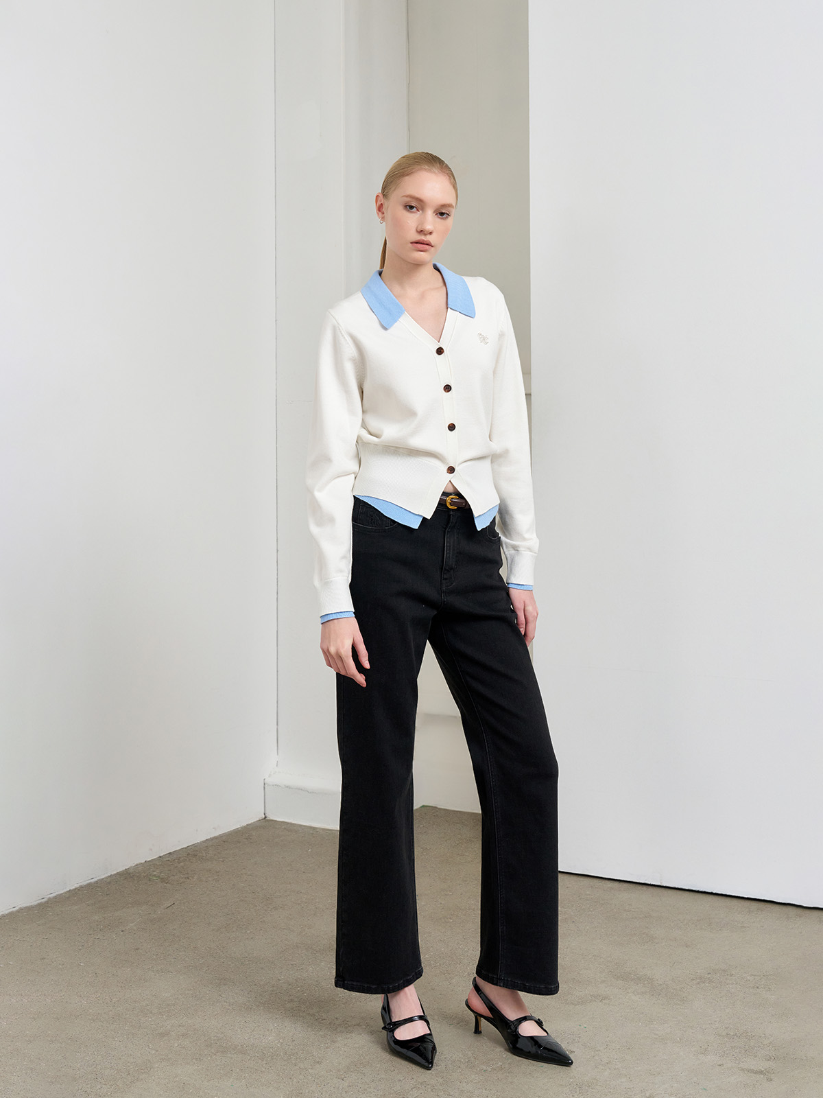 シャツレイヤード風ニットカーディガン [WHITE] GENERAL IDEA] WOMAN シャツレイヤード風ニットカーディガン