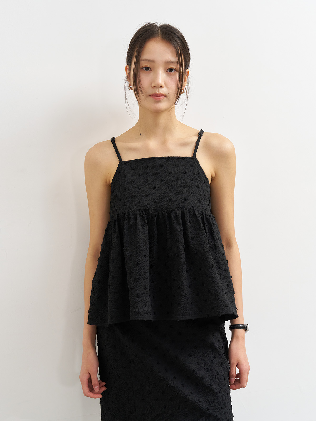 WOMAN ダブルリボンペプラムキャミソールビスチェ [BLACK