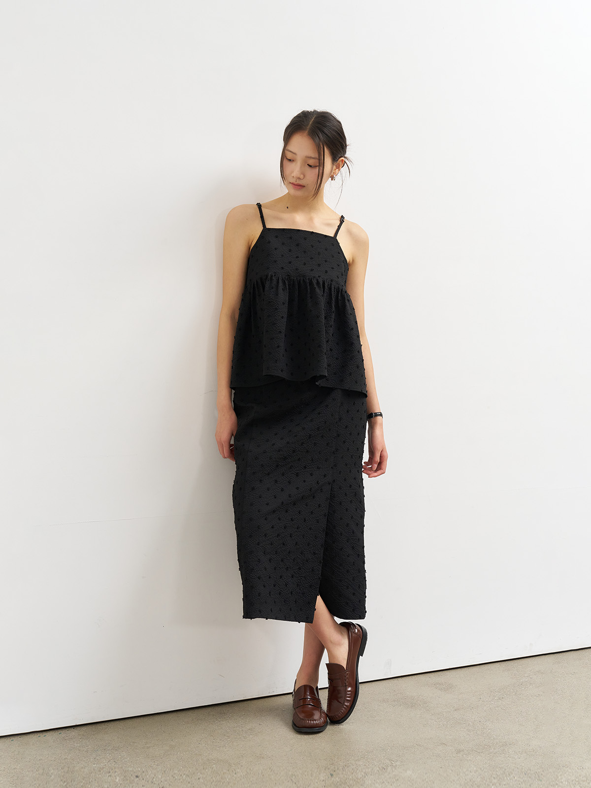iDea Luce イデアルーチェ キラキラペプラムJK ブラック WOMAN ダブルリボンペプラムキャミソールビスチェ [BLACK