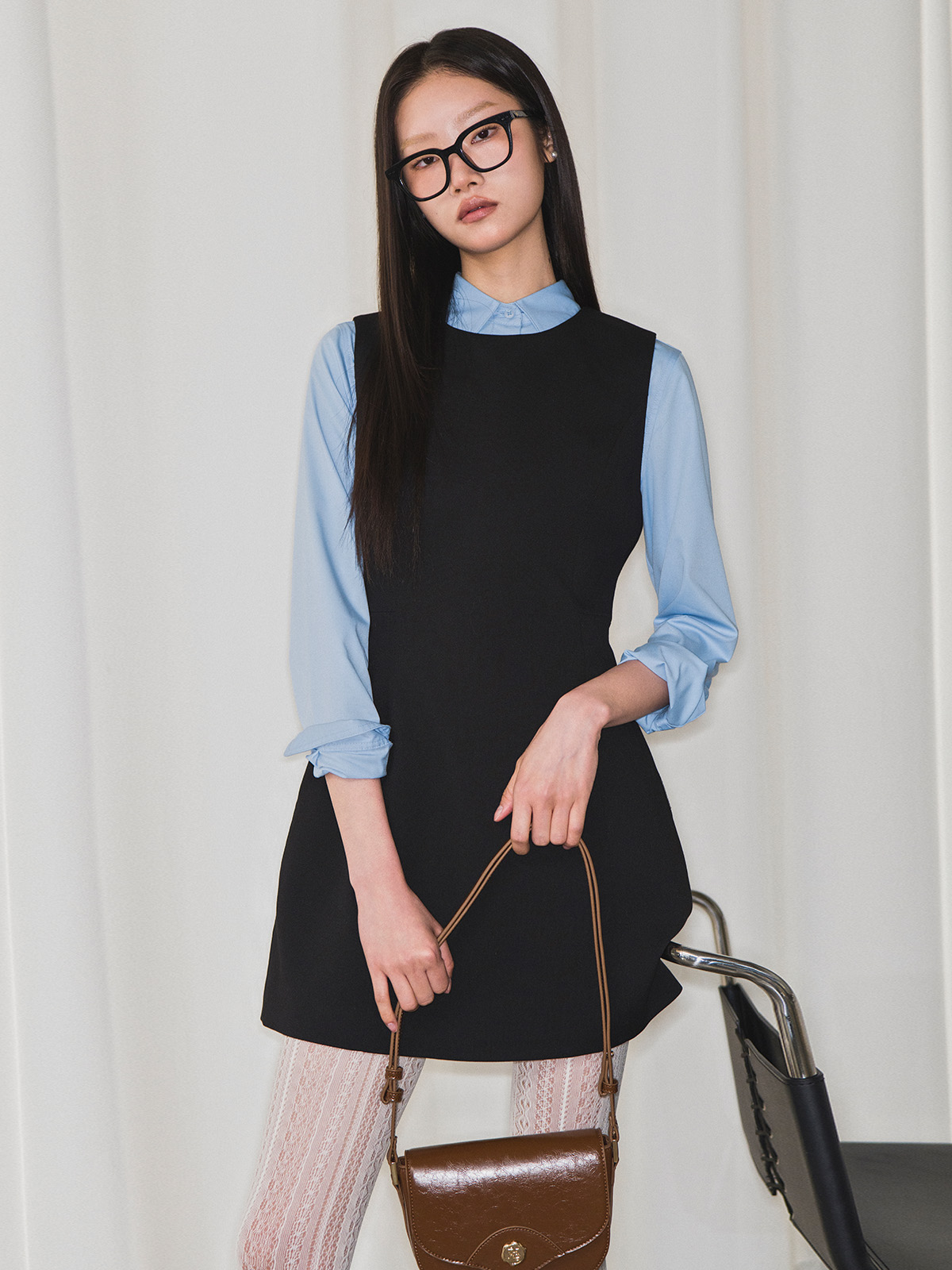 WOMAN ミニマルAラインミニワンピース [BLACK]