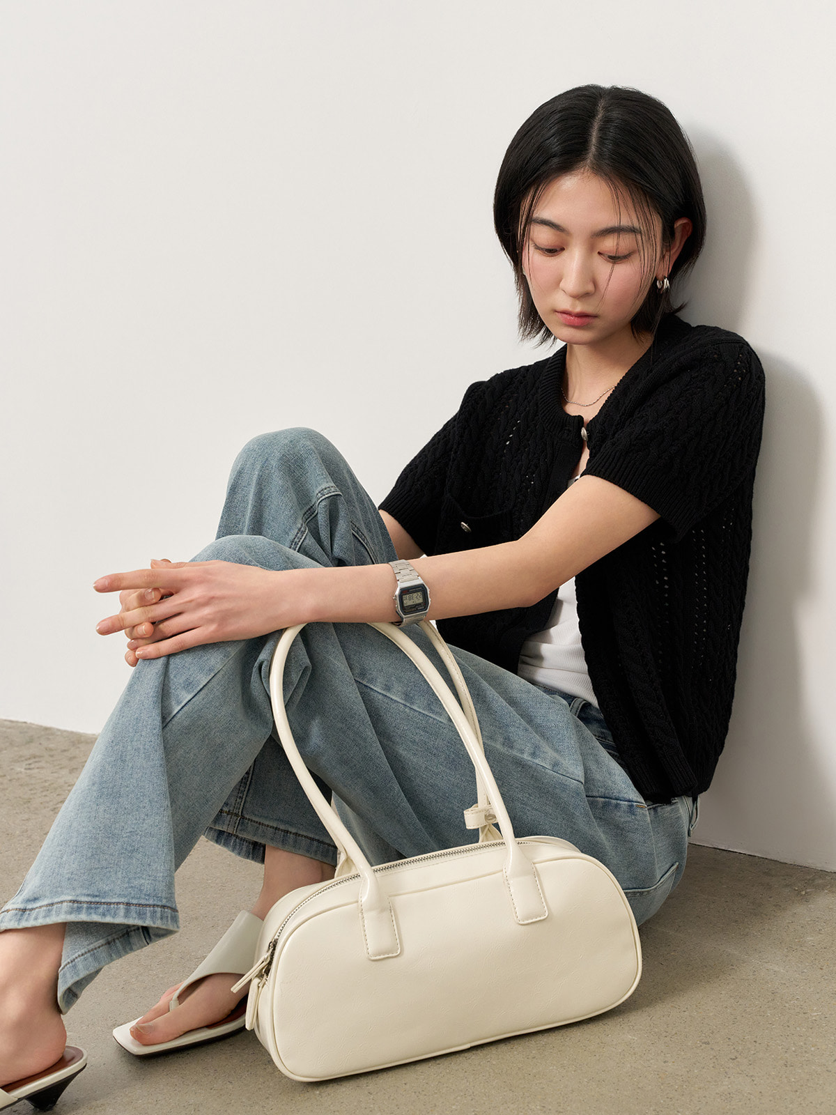 WOMAN クラックレザーワイドボストンバッグ [CREAM]