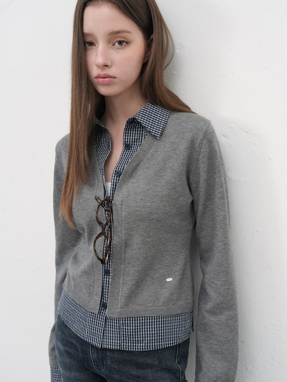 WOMAN チェックシャツレイヤードカーディガン [GREY] | GENERAL IDEA