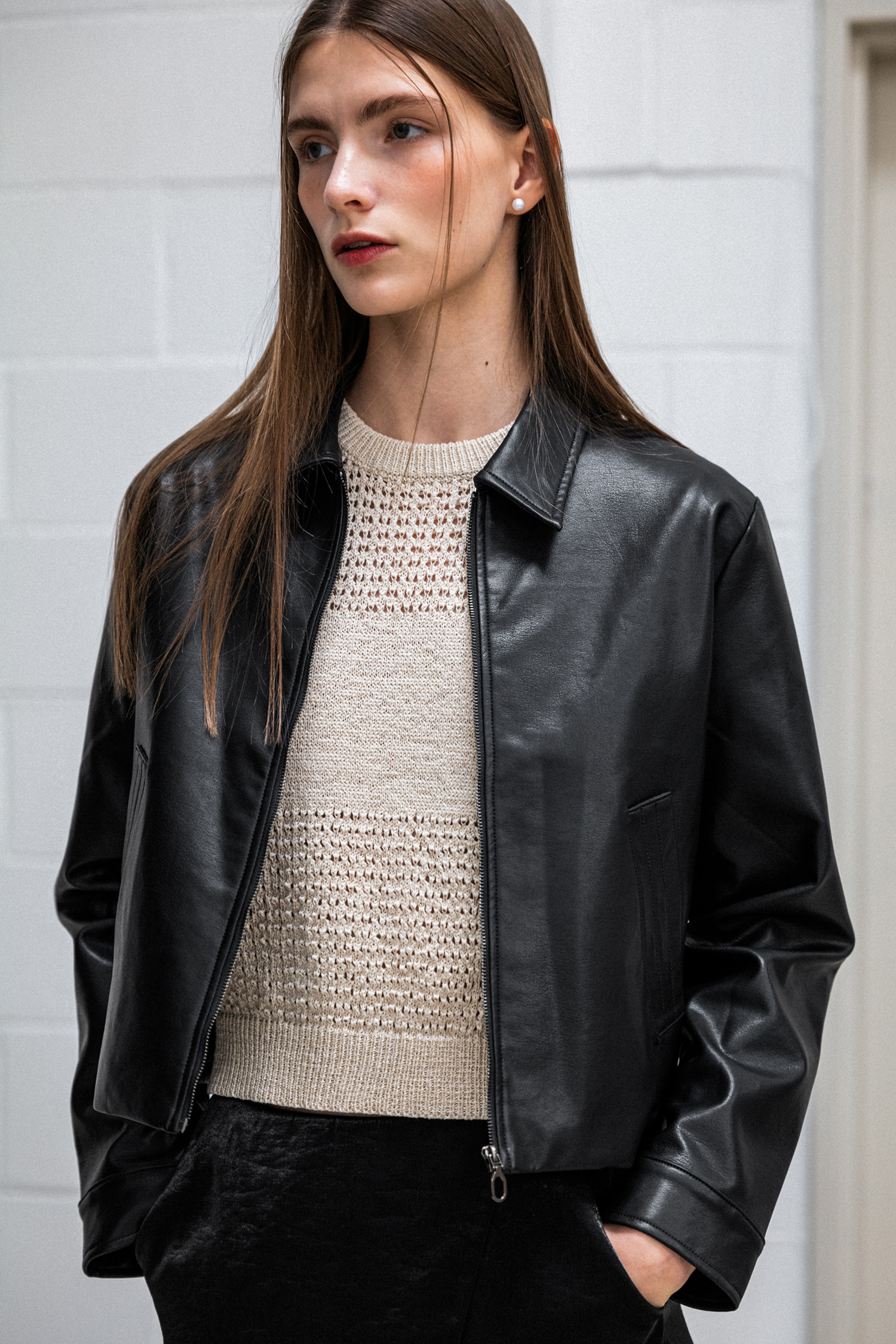 WOMAN ニュークラシック ジップアップ レザージャケット [BLACK