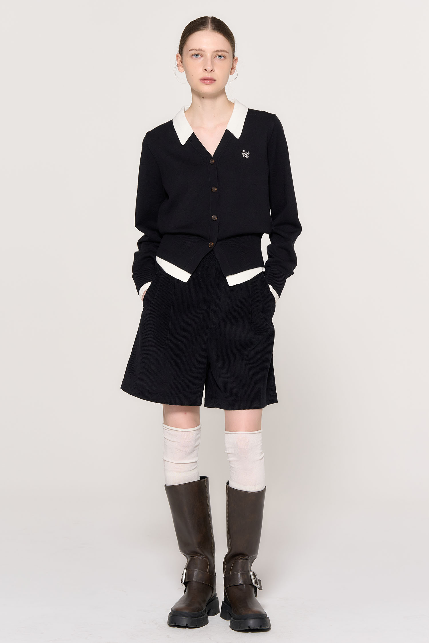 GENERAL IDEA シャツレイヤード風ニットカーディガン GENERAL IDEA] WOMAN シャツレイヤード風ニットカーディガン