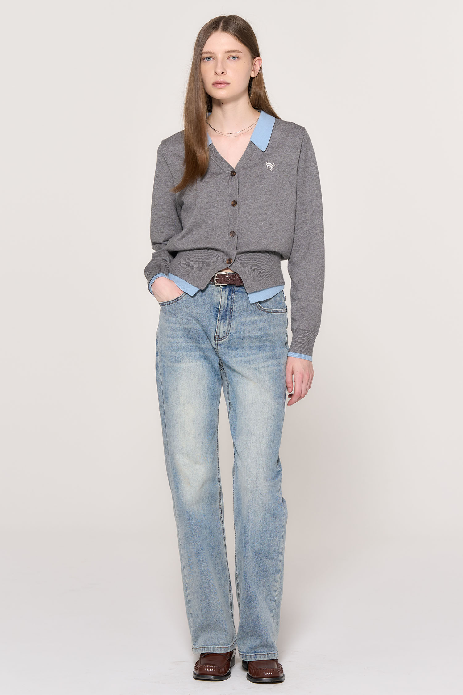 GENERAL IDEA] WOMAN シャツレイヤード風ニットカーディガン