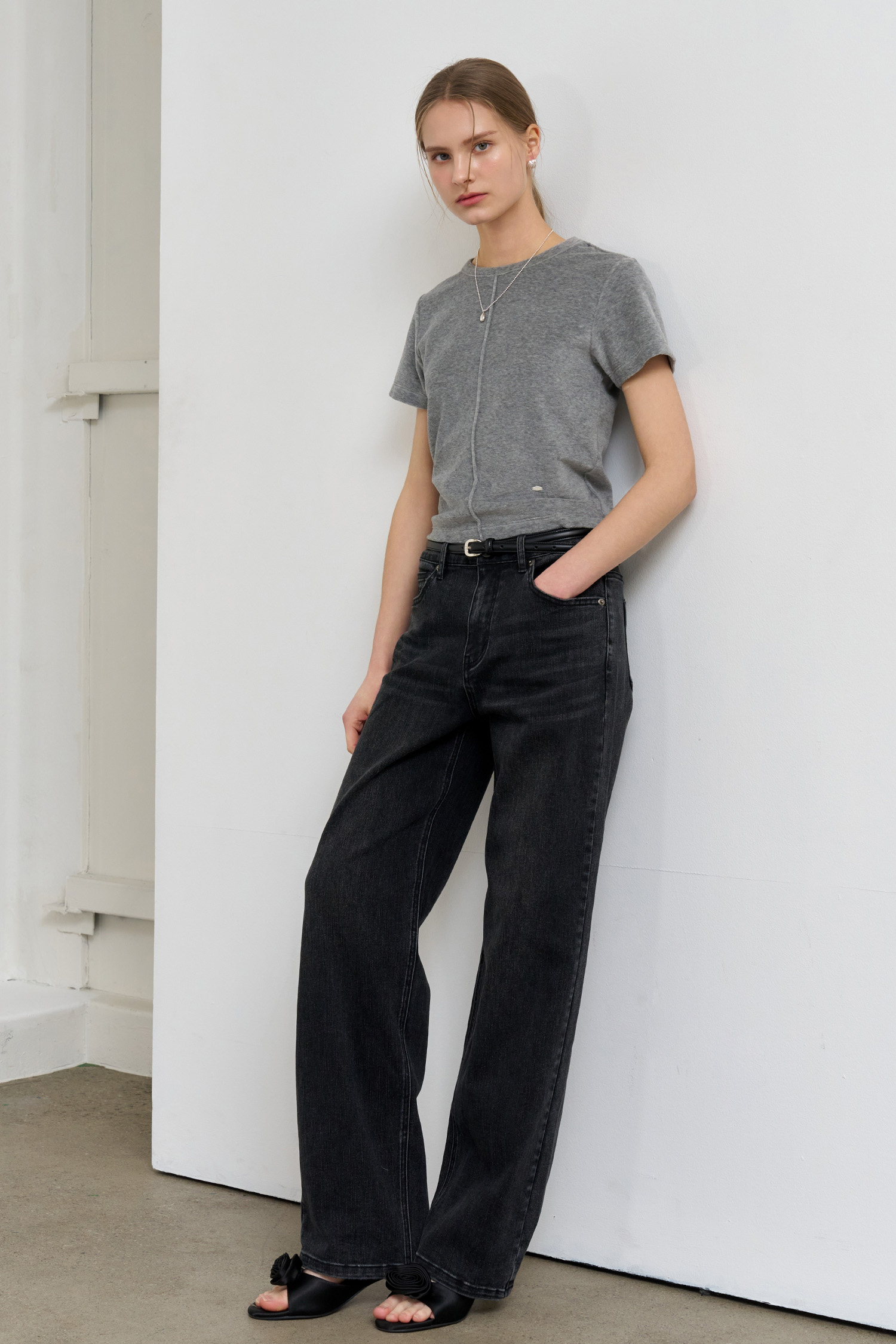 WOMAN センターラインベロアTシャツ [MELANGE GREY]