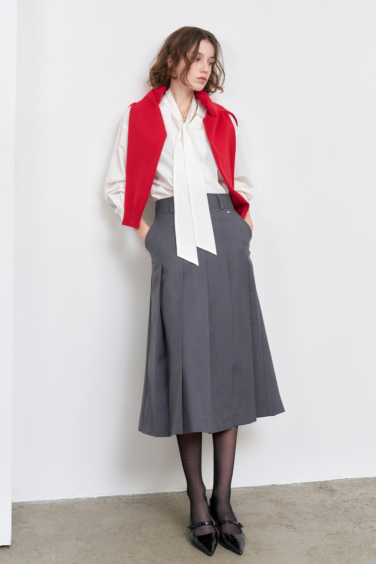 GENERAL IDEA] WOMAN ボールドプリーツロングスカート [CHARCOAL