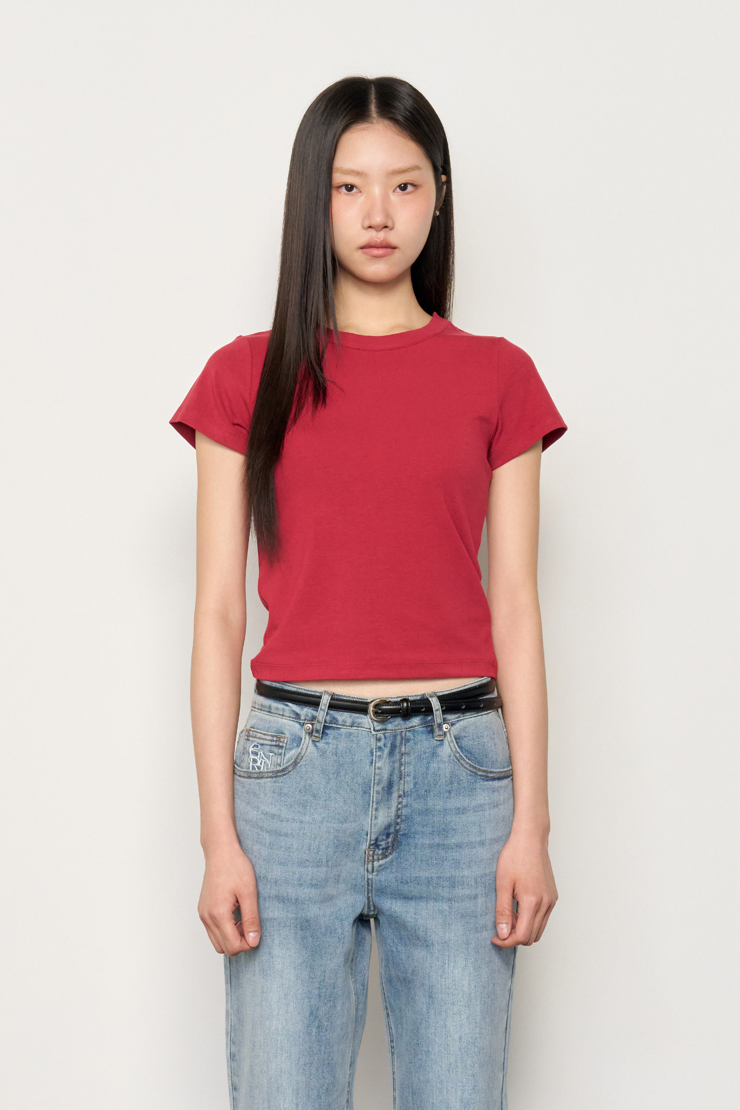 【GENERAL IDEA】スリム クルーネック 半袖 Tシャツ【全4色】 WOMAN スリムクルーネックTシャツ [RED]