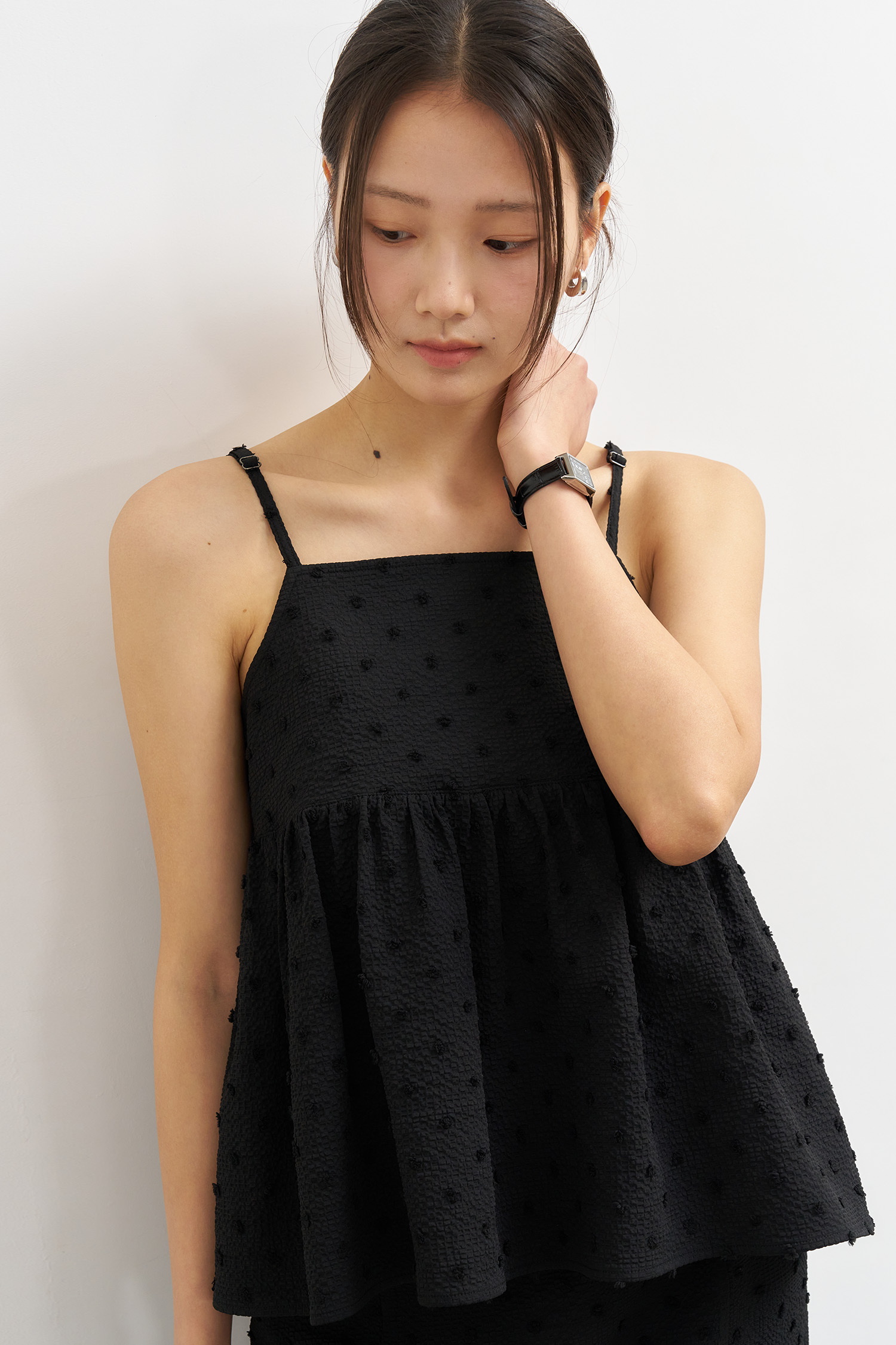 WOMAN ダブルリボンペプラムキャミソールビスチェ [BLACK