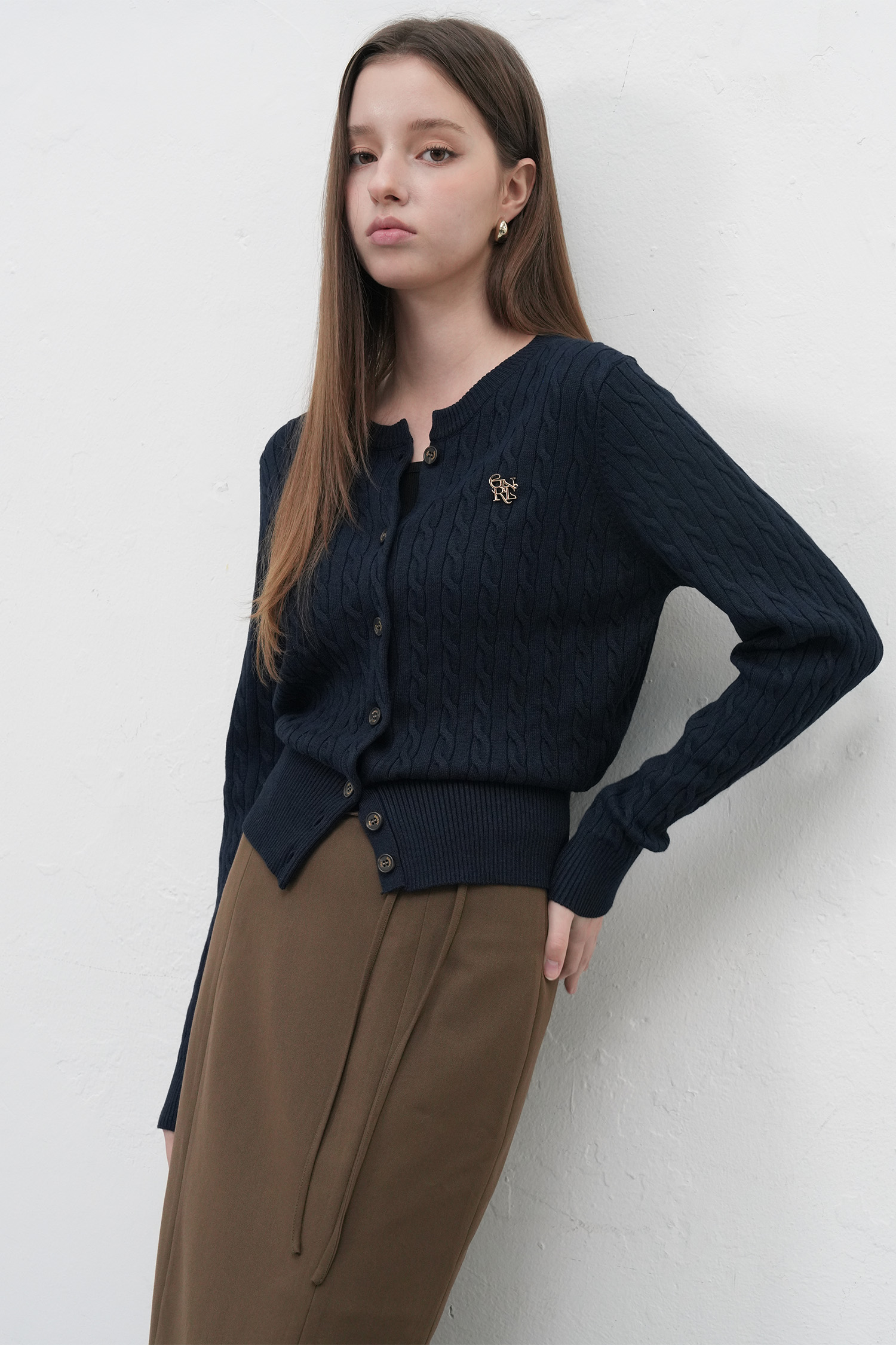 GENERAL IDEA] WOMAN ウールブレンドケーブル編みカーディガン