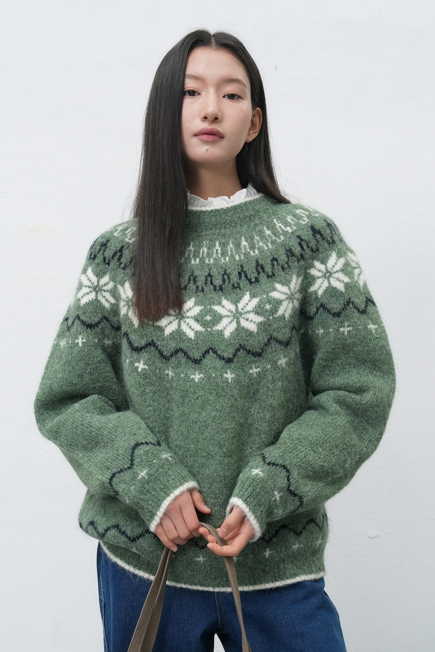 UNISEX ウールノルディック柄ニットプルオーバー [PISTACHIO]