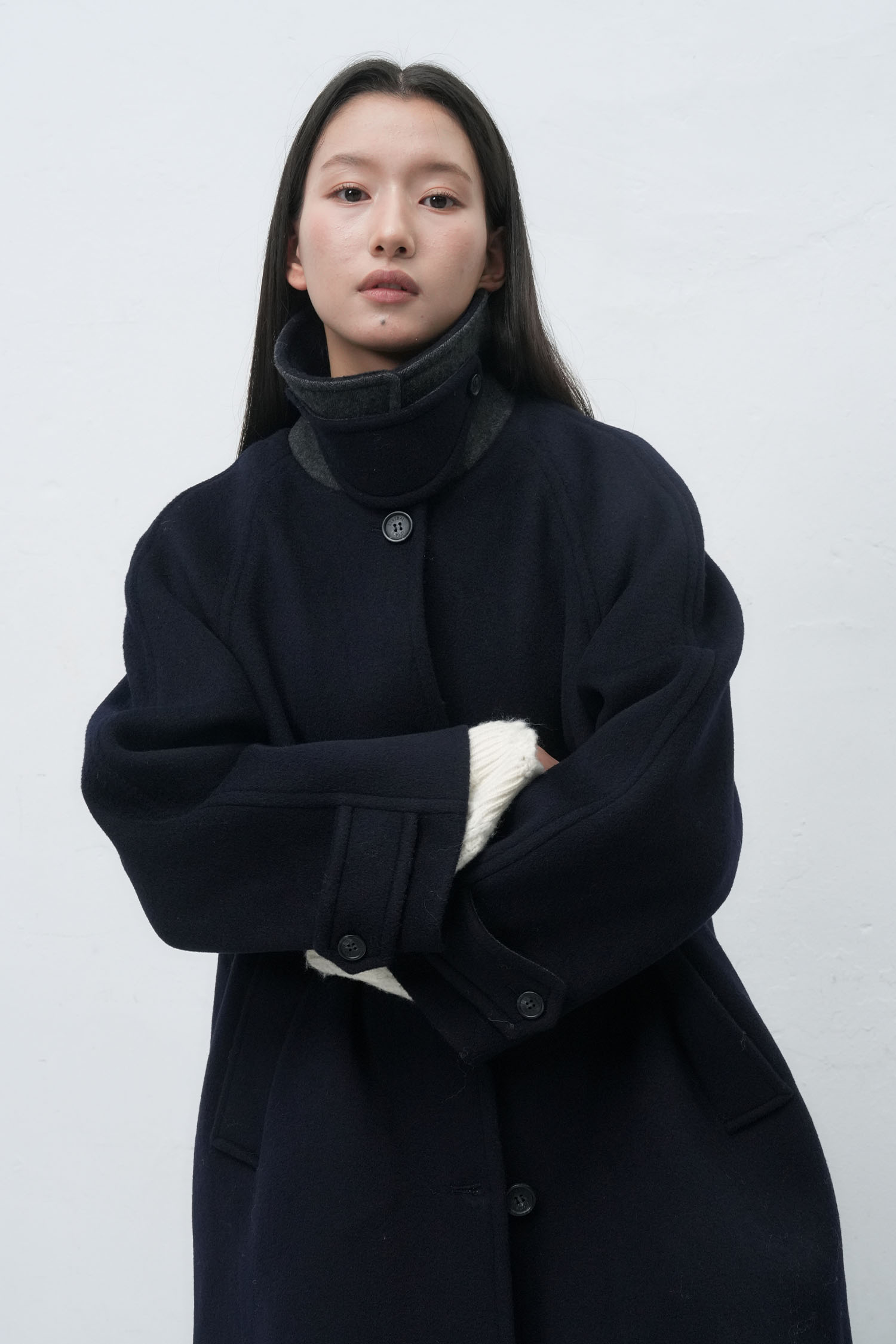 予約販売] WOMAN ウールバルマカーンハーフコート [NAVY]