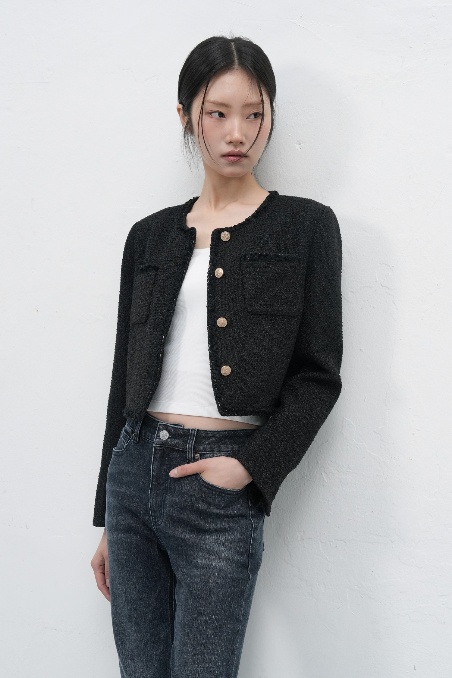 WOMAN クロップツイードジャケット [BLACK]
