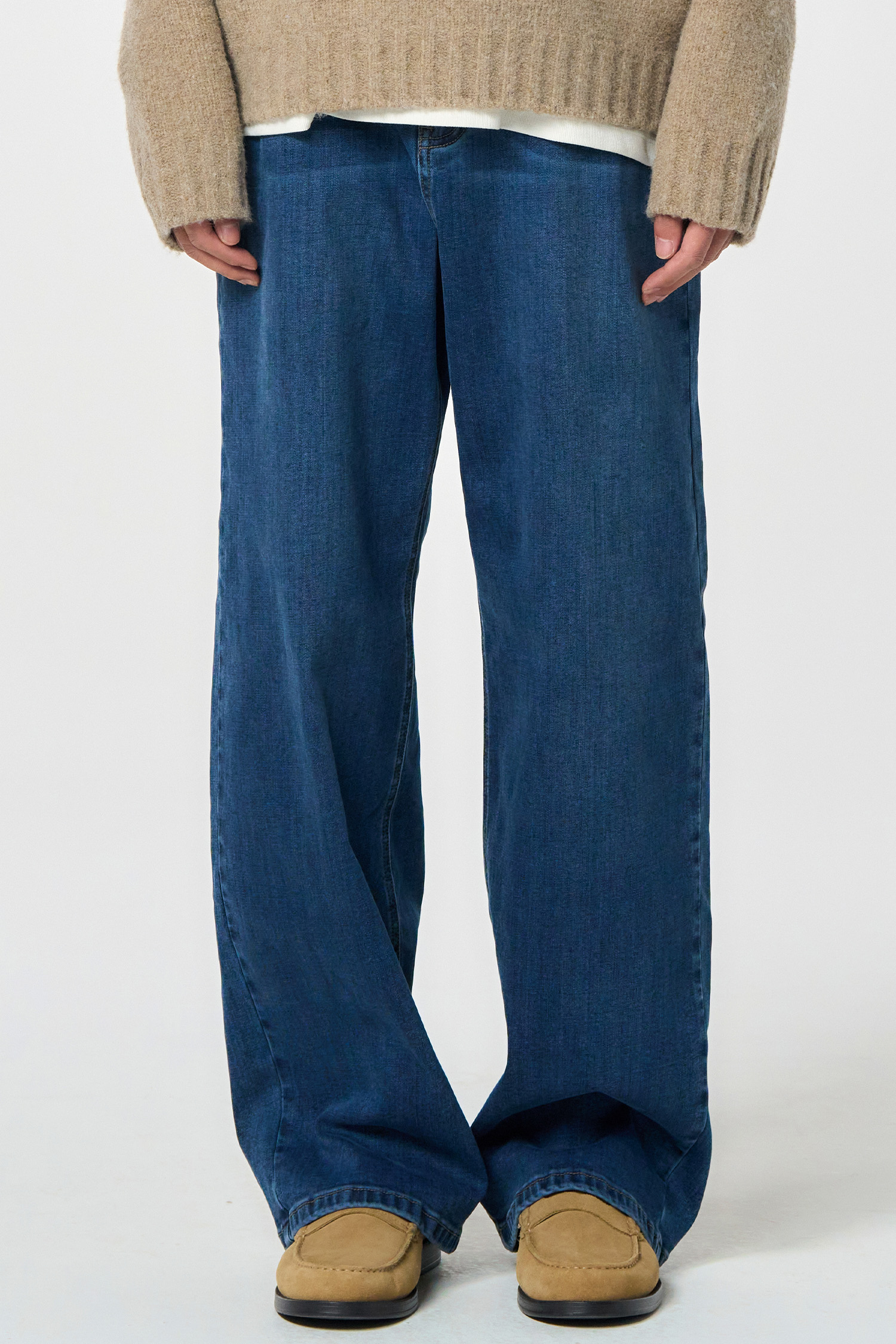 GENERAL IDEA] MAN 裏起毛ストレッチストレートデニムパンツ [NAVY