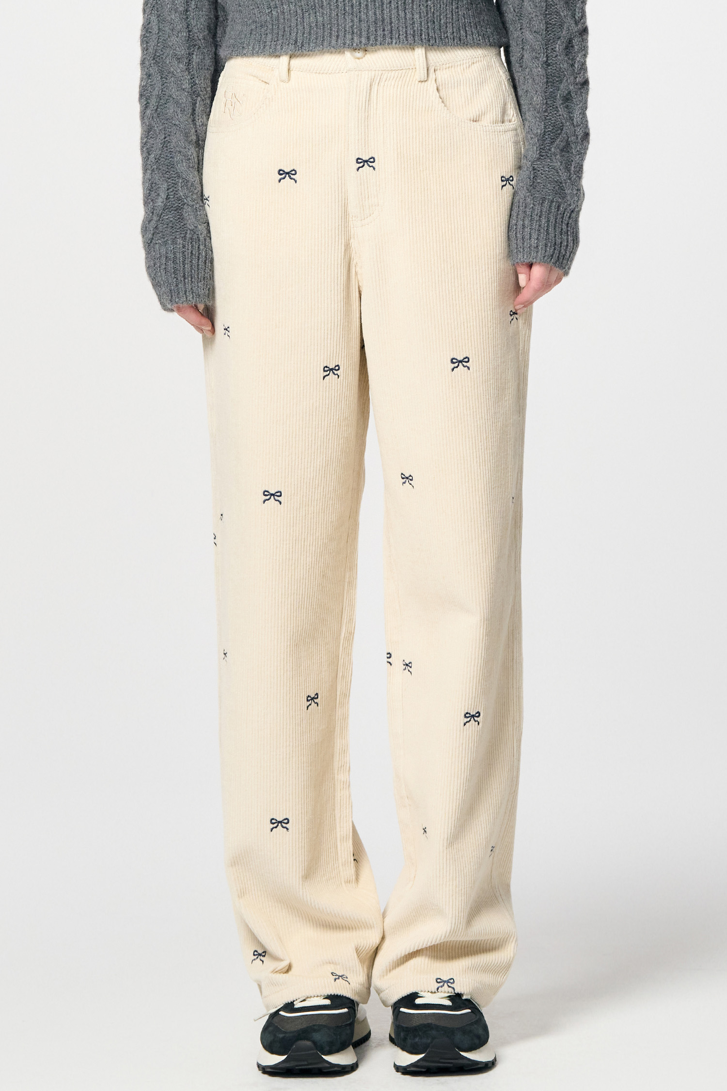 GENERAL IDEA] WOMAN リボン刺繍コーデュロイパンツ [IVORY