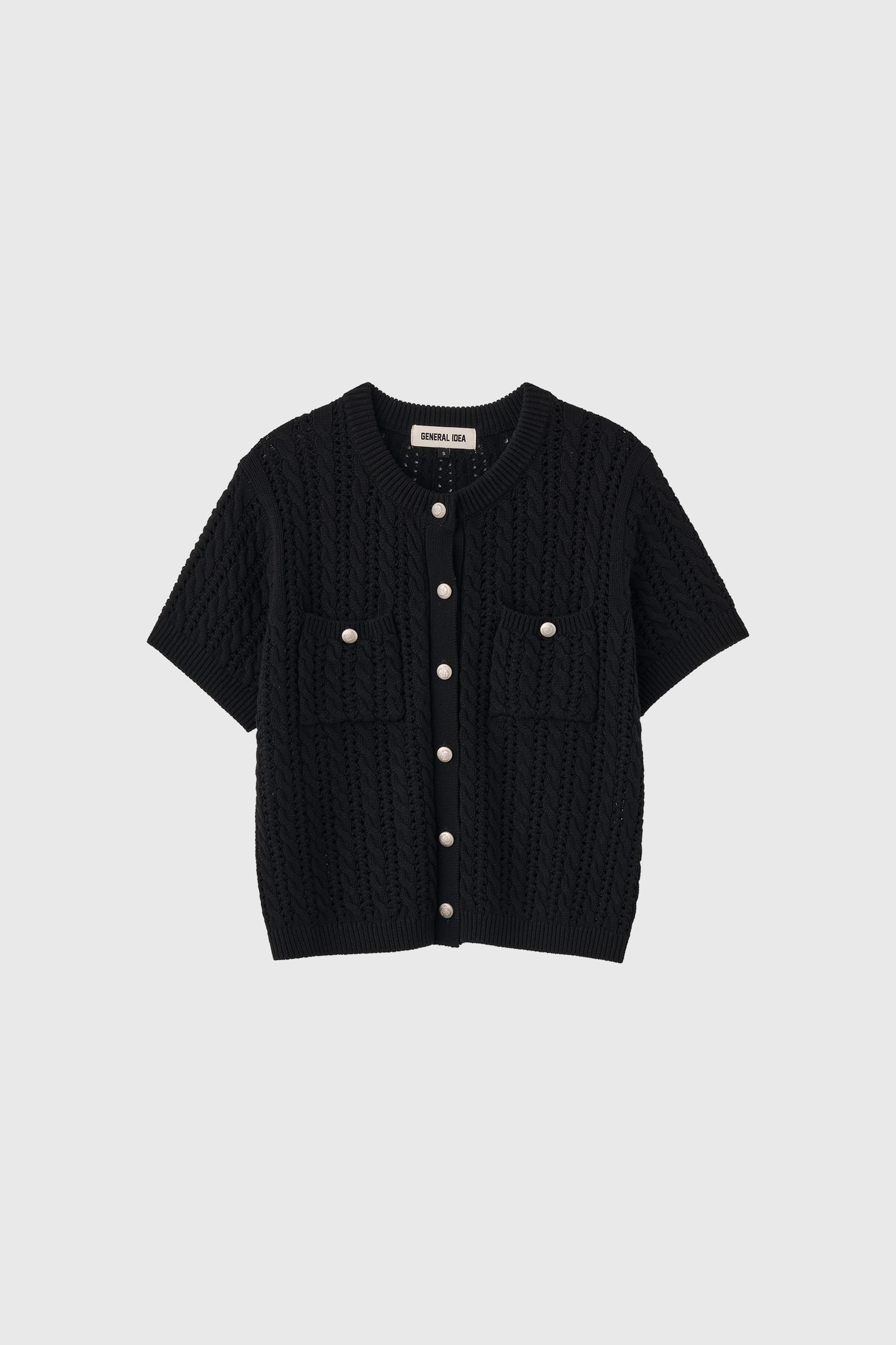 【完売品】WOMAN ロゴ入りケーブル半袖カーディガン [BLACK] 完売品】WOMAN ロゴ入りケーブル半袖カーディガン [BLACK