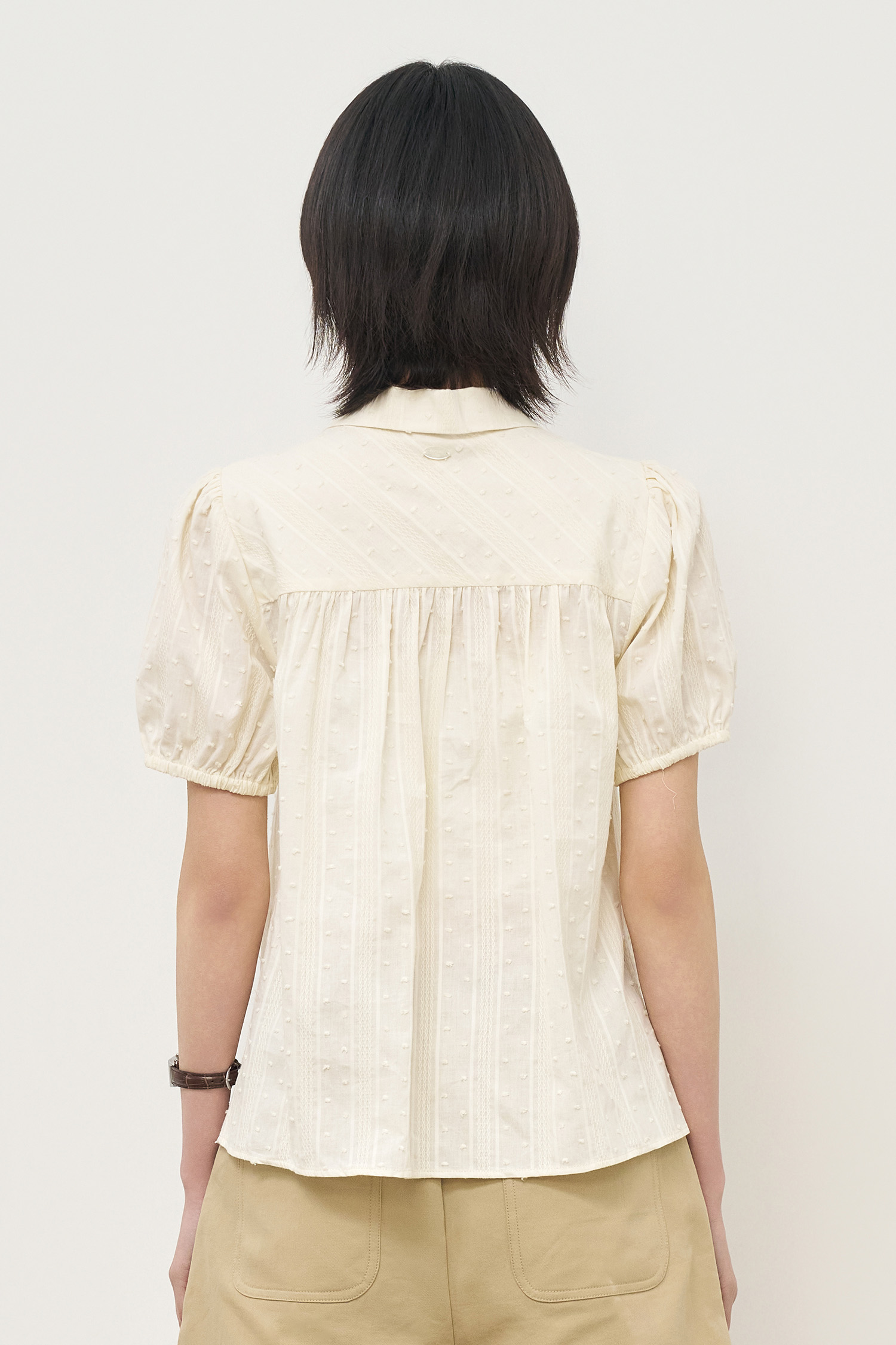 WOMAN 襟付き半袖パフスリーブブラウス [CREAM]