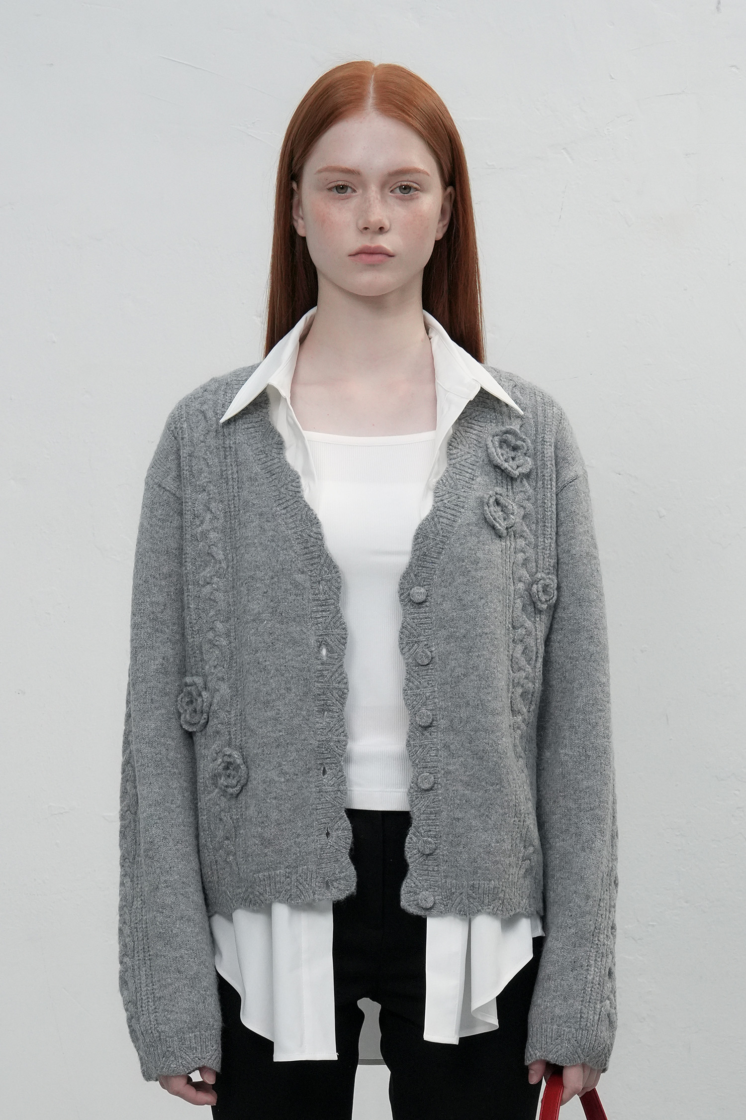WOMAN フラワーモチーフカーディガン [GREY]