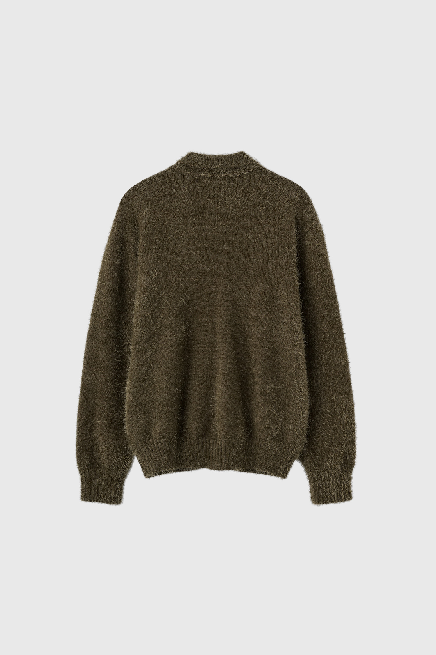 UNISEX ヘアリーダブルジップアップカーディガン [KHAKI]