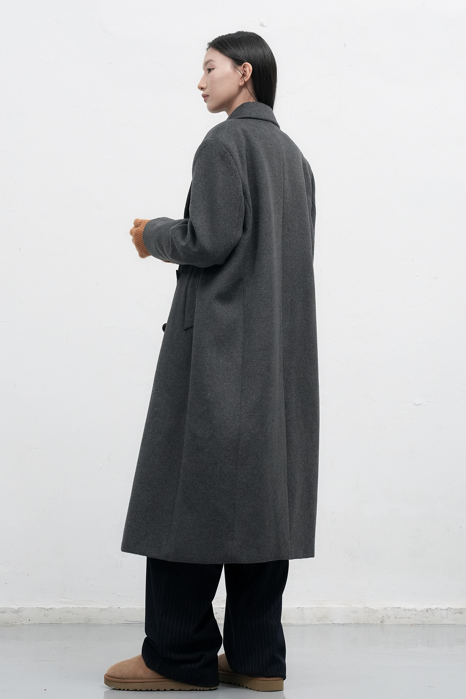 WOMAN ダブルブレストウールロングコート [CHARCOAL]