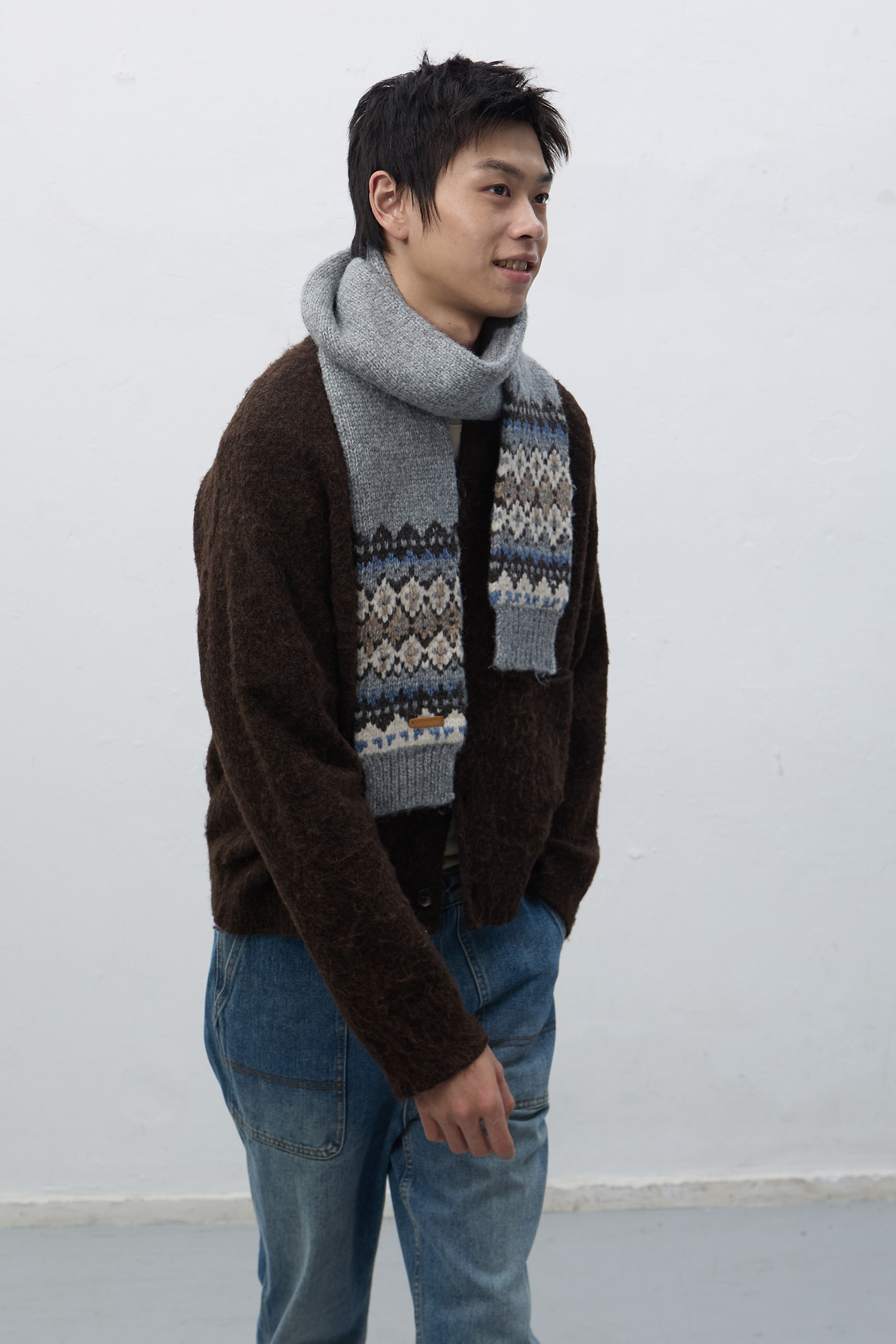 UNISEX ノルディック柄ニットマフラー [GREY]