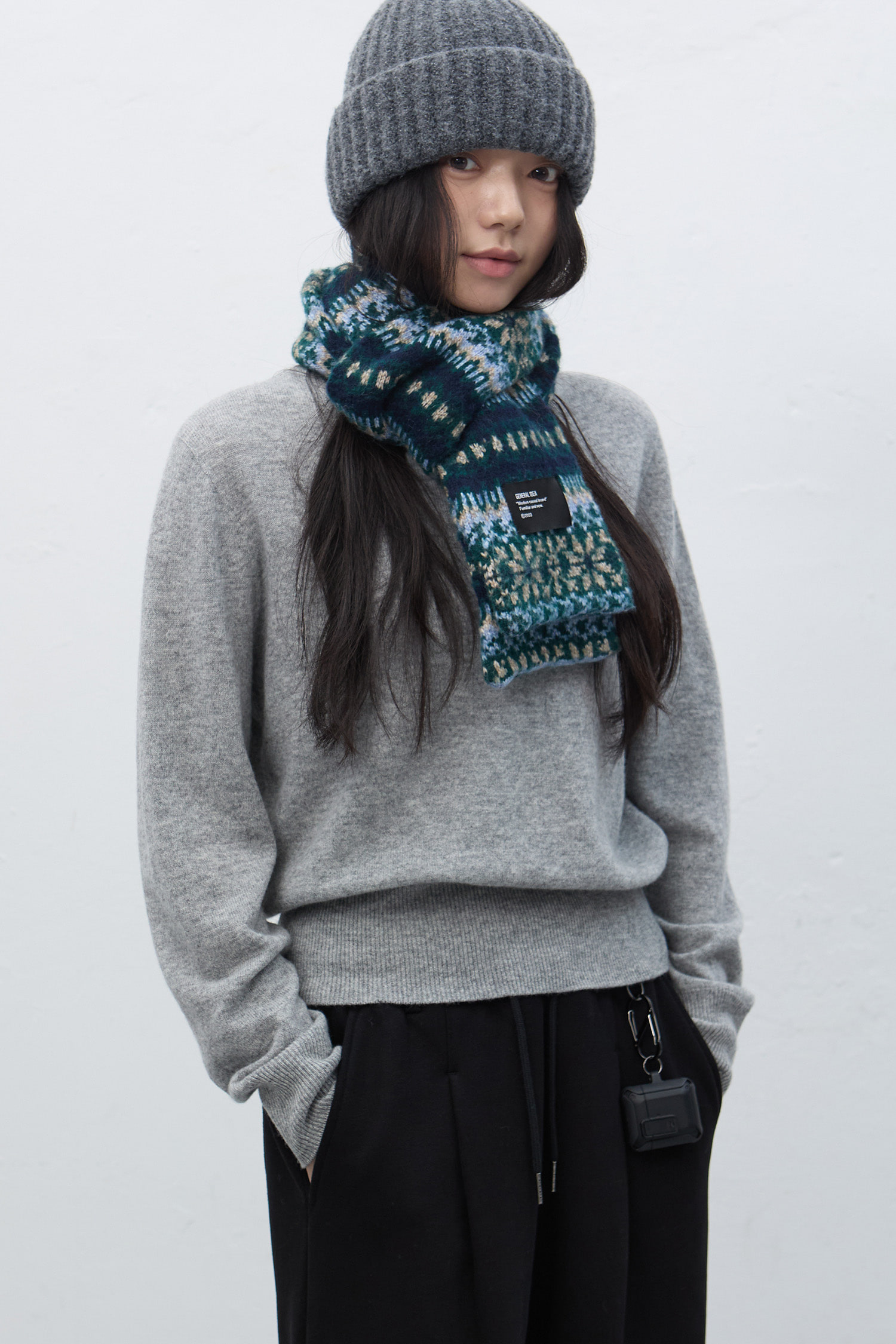 UNISEX フェアアイル柄ニットマフラー [NAVY]