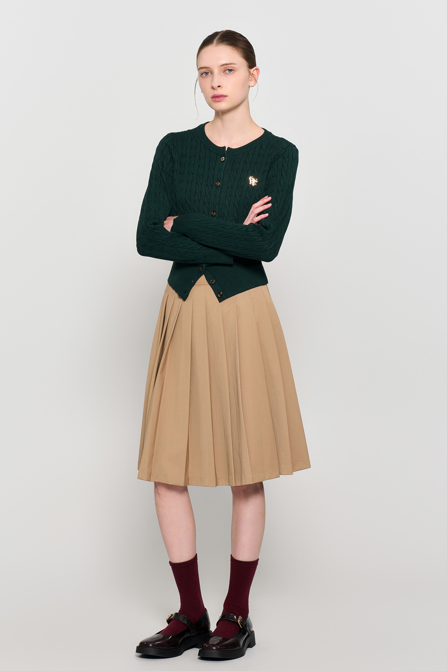 GENERAL IDEA] WOMAN ウールブレンドケーブル編みカーディガン [DEEP