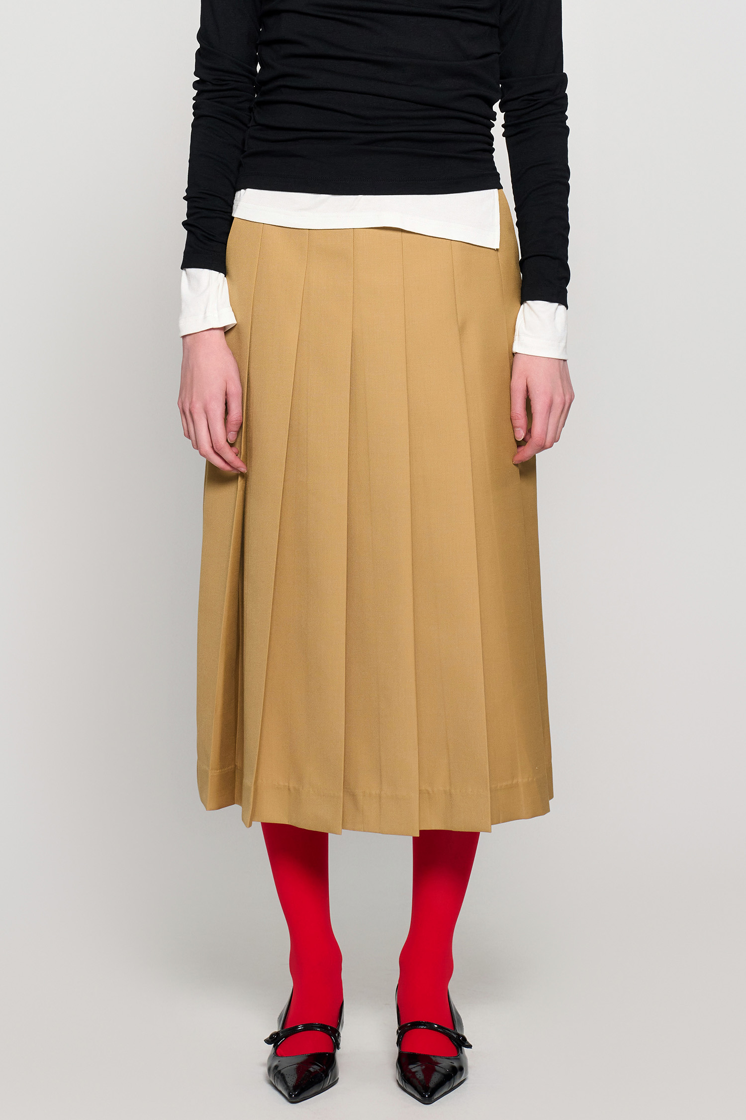 GENERAL IDEA] WOMAN プリーツミモレ丈フレアスカート [BEIGE