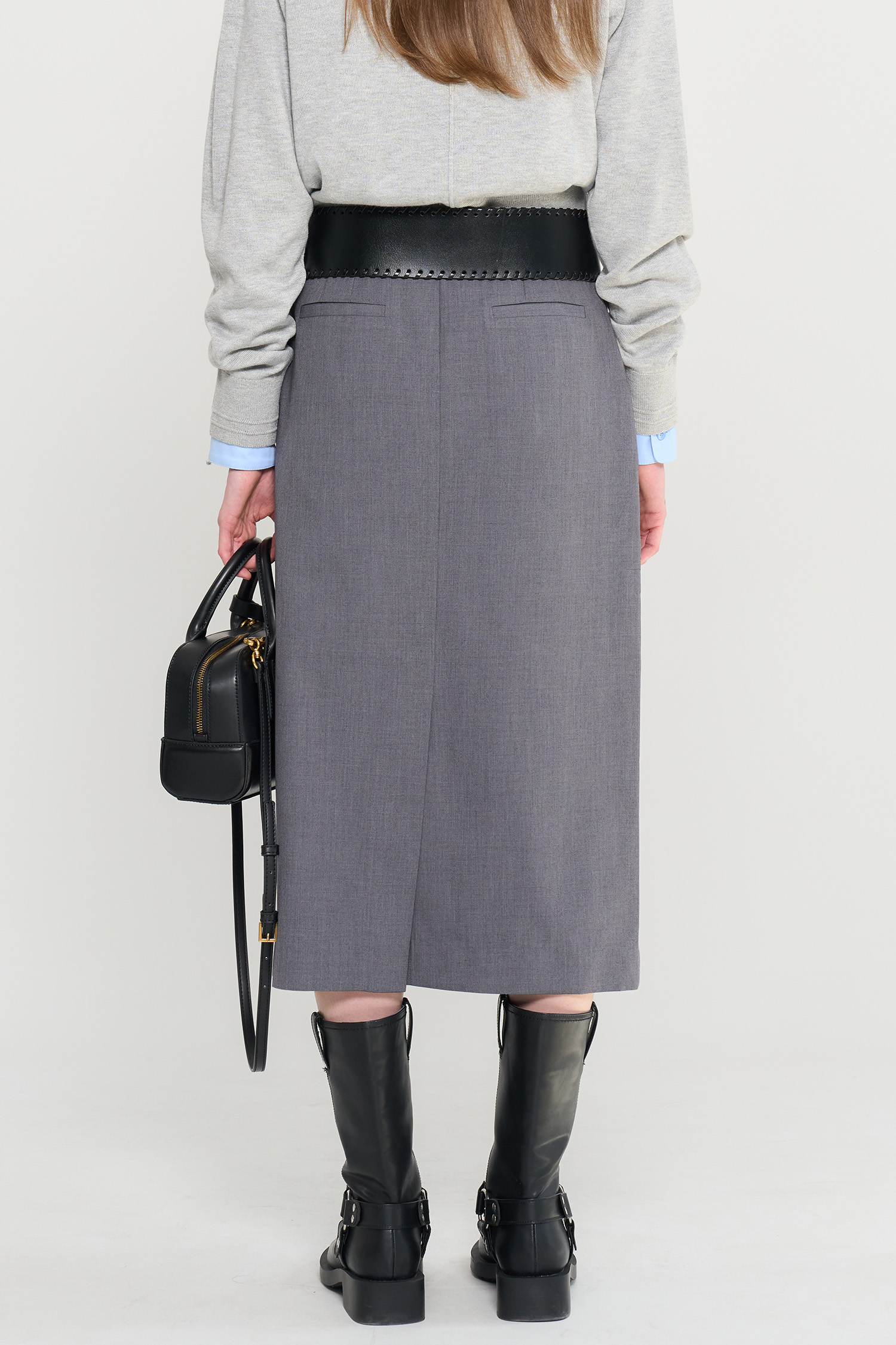 GENERAL IDEA プリーツミモレ丈フレアスカート チャコール GENERAL IDEA] WOMAN プリーツミモレ丈フレアスカート [CHARCOAL