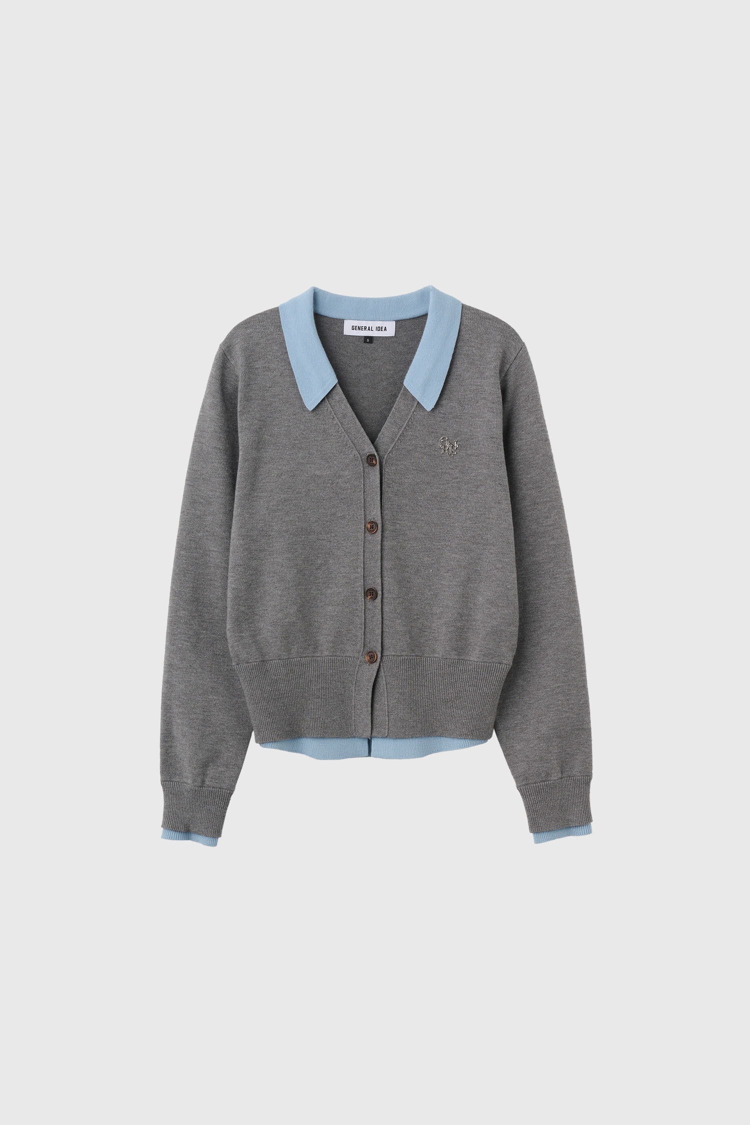 GENERAL IDEA WOMAN シャツレイヤード風ニットカーディガン M GENERAL IDEA] WOMAN シャツレイヤード風ニットカーディガン