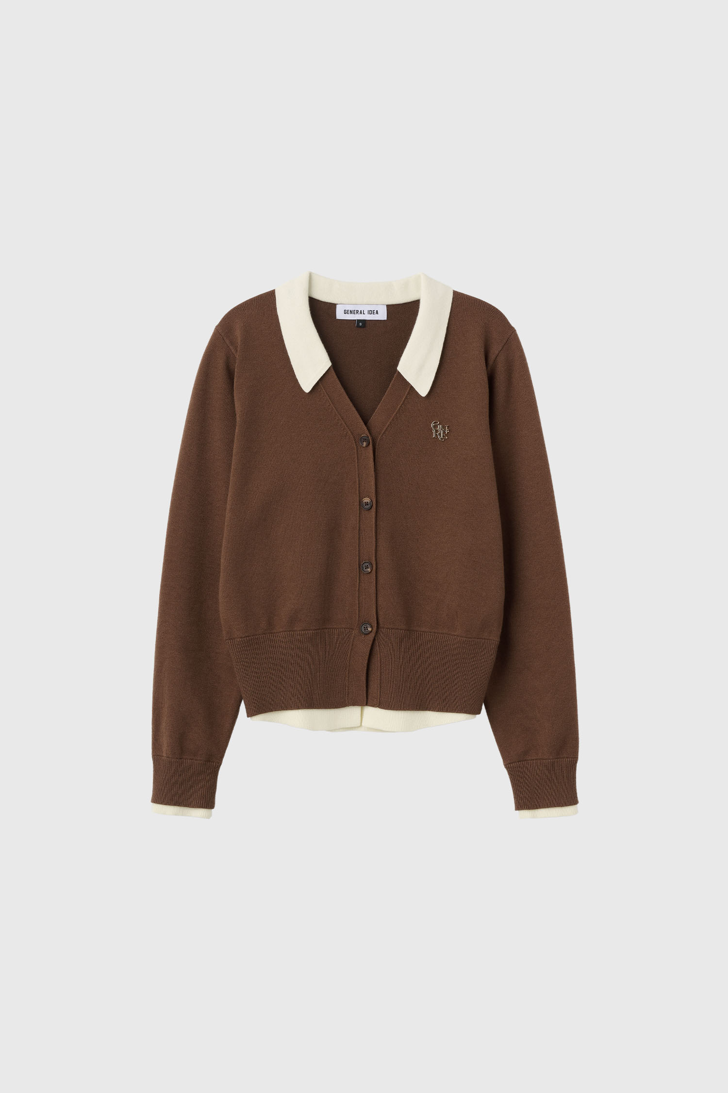GENERAL IDEA] WOMAN シャツレイヤード風ニットカーディガン [BROWN]