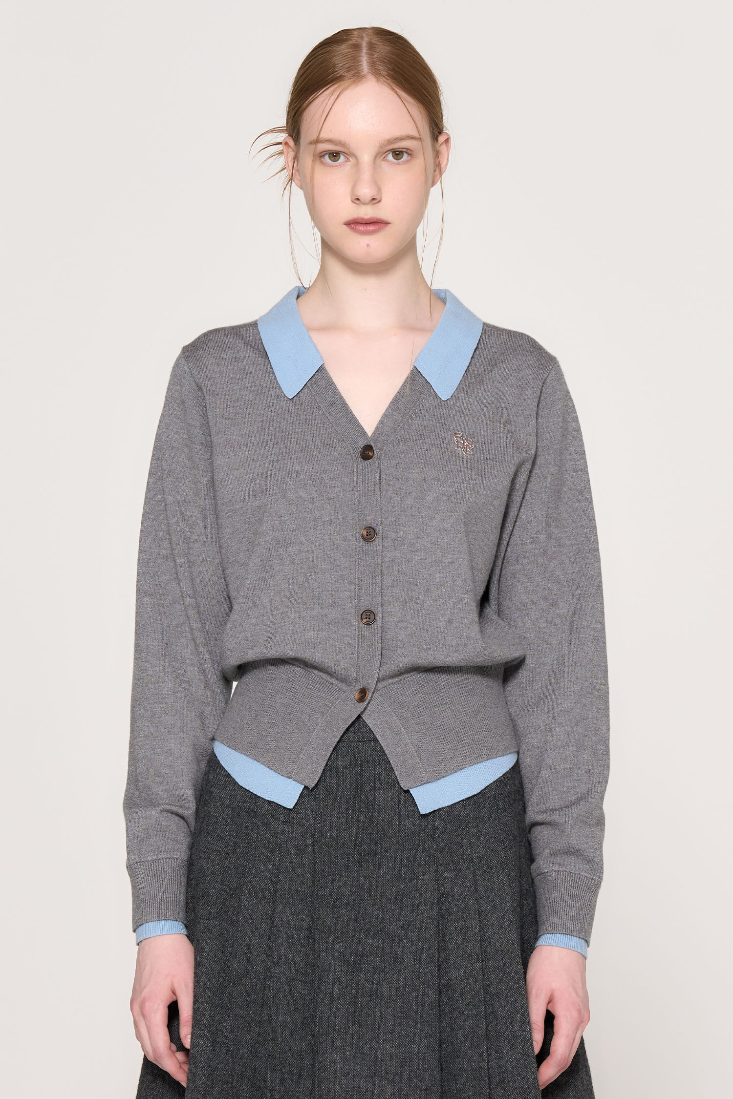 シャツレイヤード風ニットカーディガン [GREY] GENERAL IDEA] WOMAN シャツレイヤード風ニットカーディガン