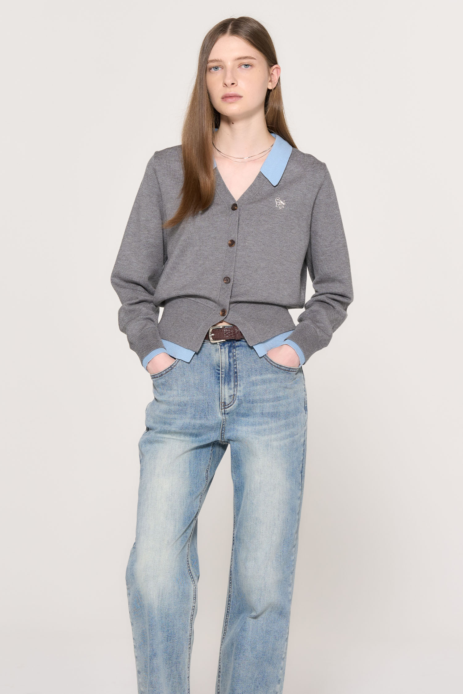 GENERAL IDEA] WOMAN シャツレイヤード風ニットカーディガン