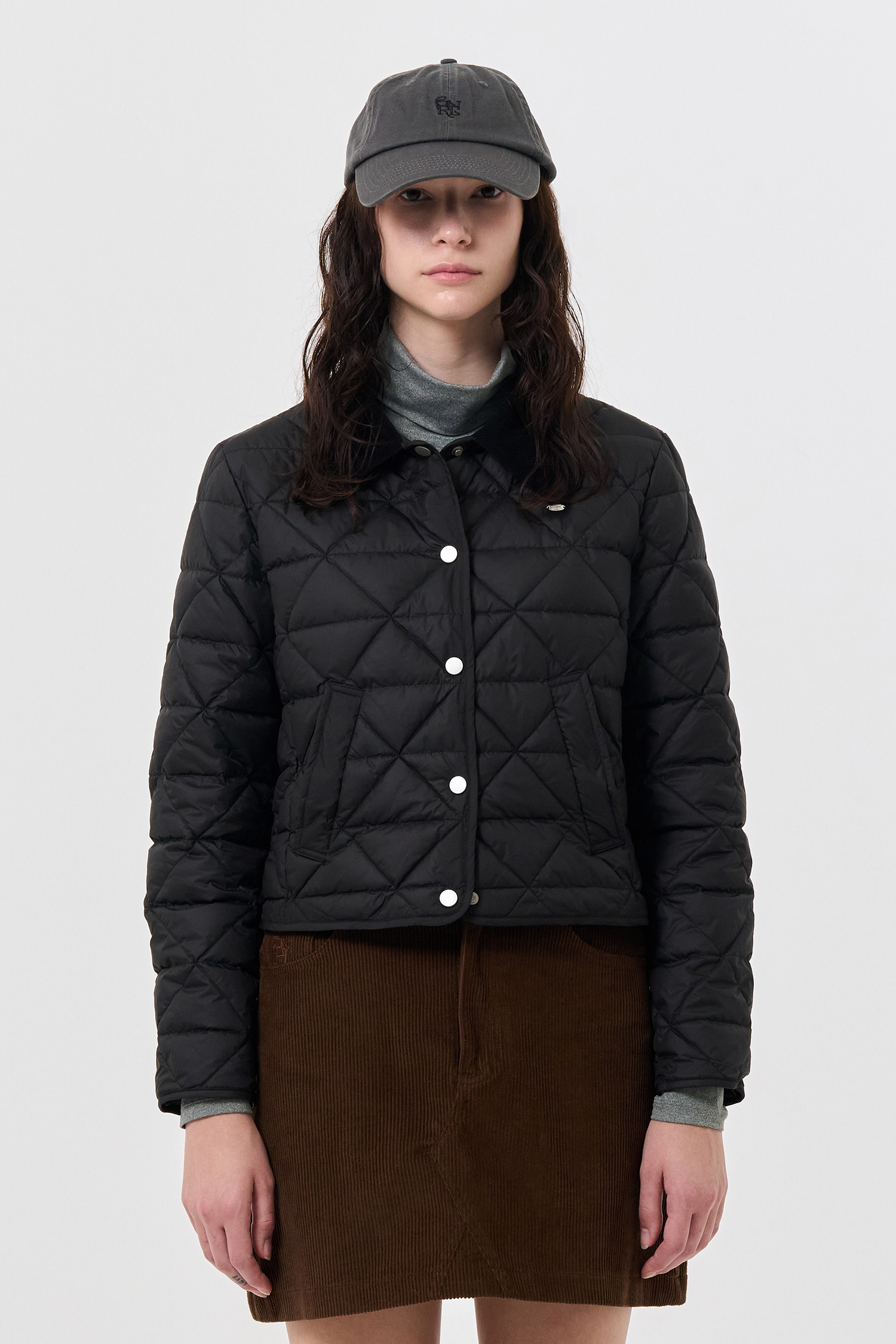 GENERAL IDEA] WOMAN コーデュロイ襟付きダウンジャケット [BLACK