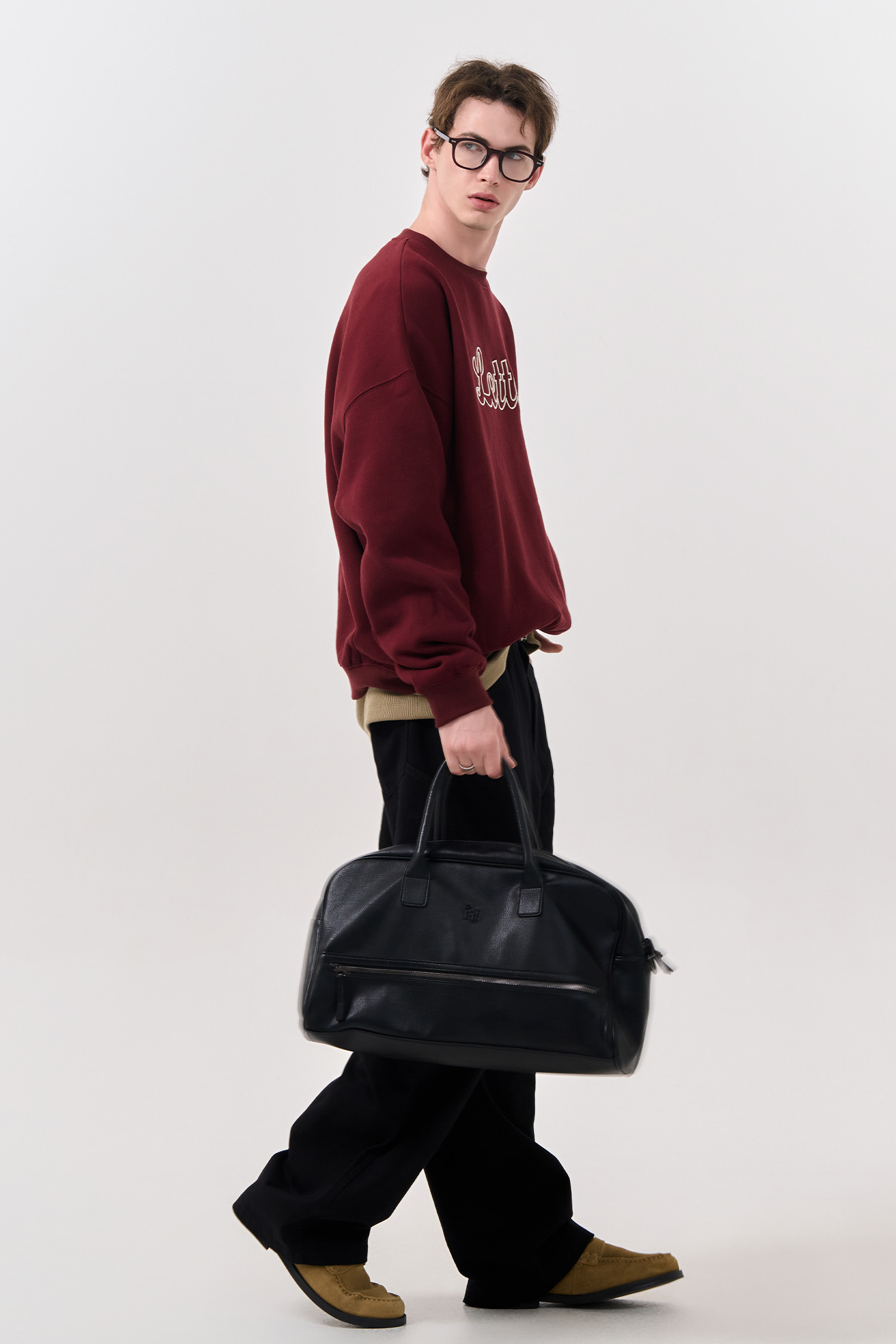 GENERAL IDEA] UNISEX フェイクレザー ボストンバッグ [BLACK