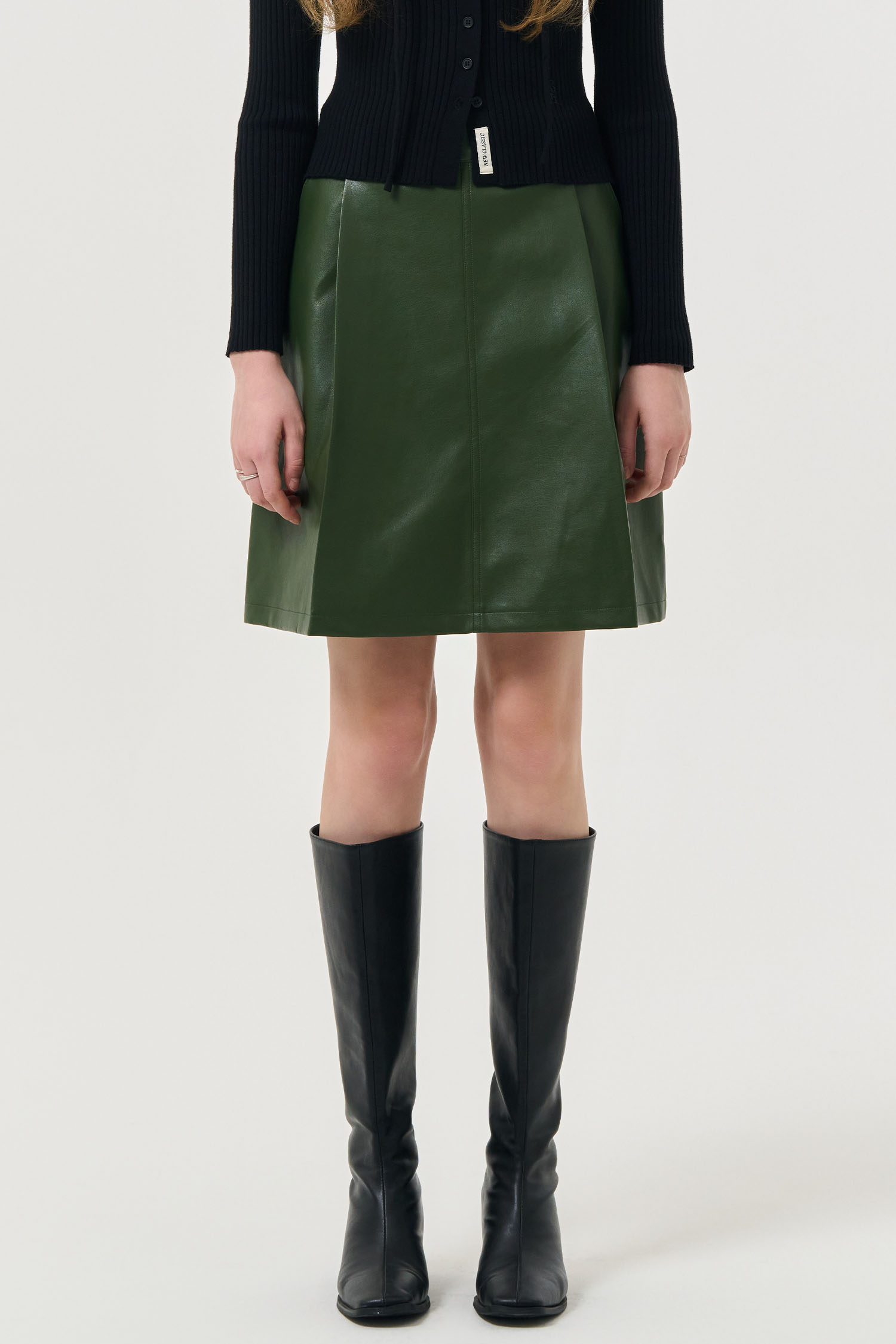 GENERAL IDEA] WOMANエコレザータック入りミディスカート [KHAKI]