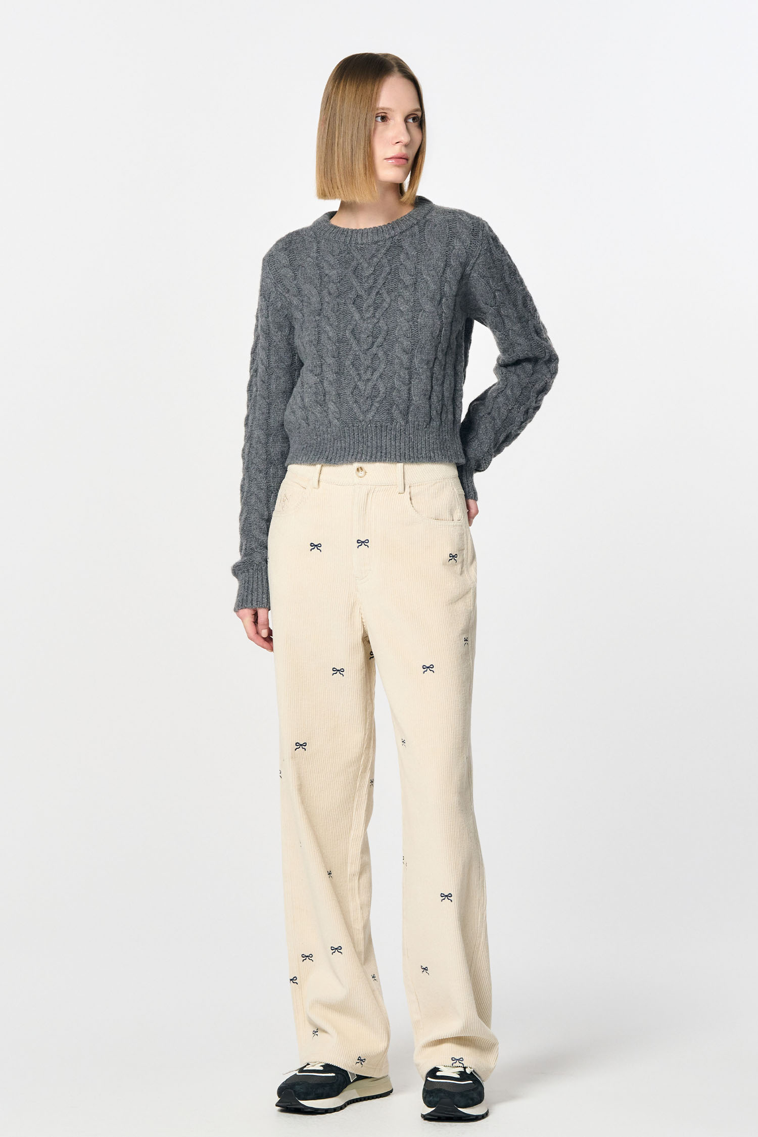 GENERAL IDEA] WOMAN ミックスケーブル編みニットプルオーバー