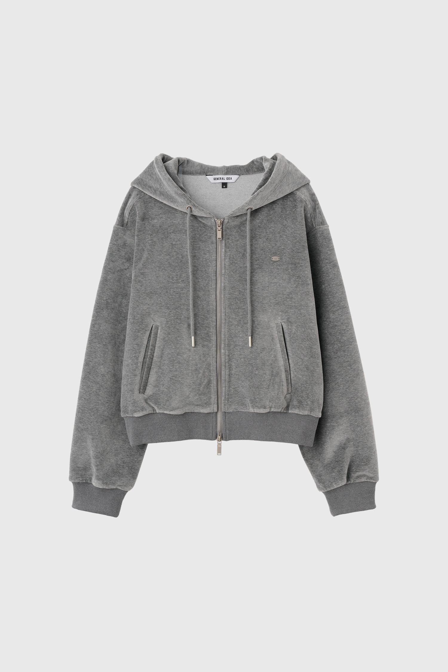 GENERAL IDEA] WOMAN ショート丈ベロアフードパーカー [MELANGE GREY]