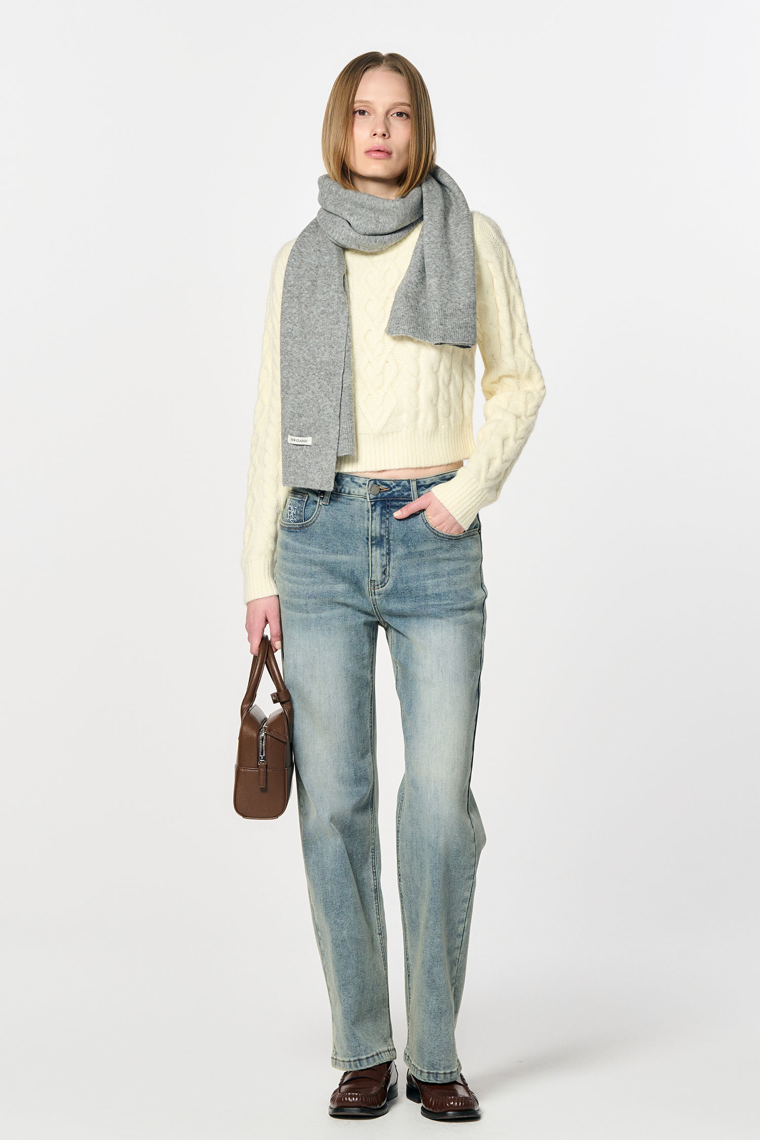 GENERAL IDEA] WOMAN ミックスケーブル編みニットプルオーバー [IVORY