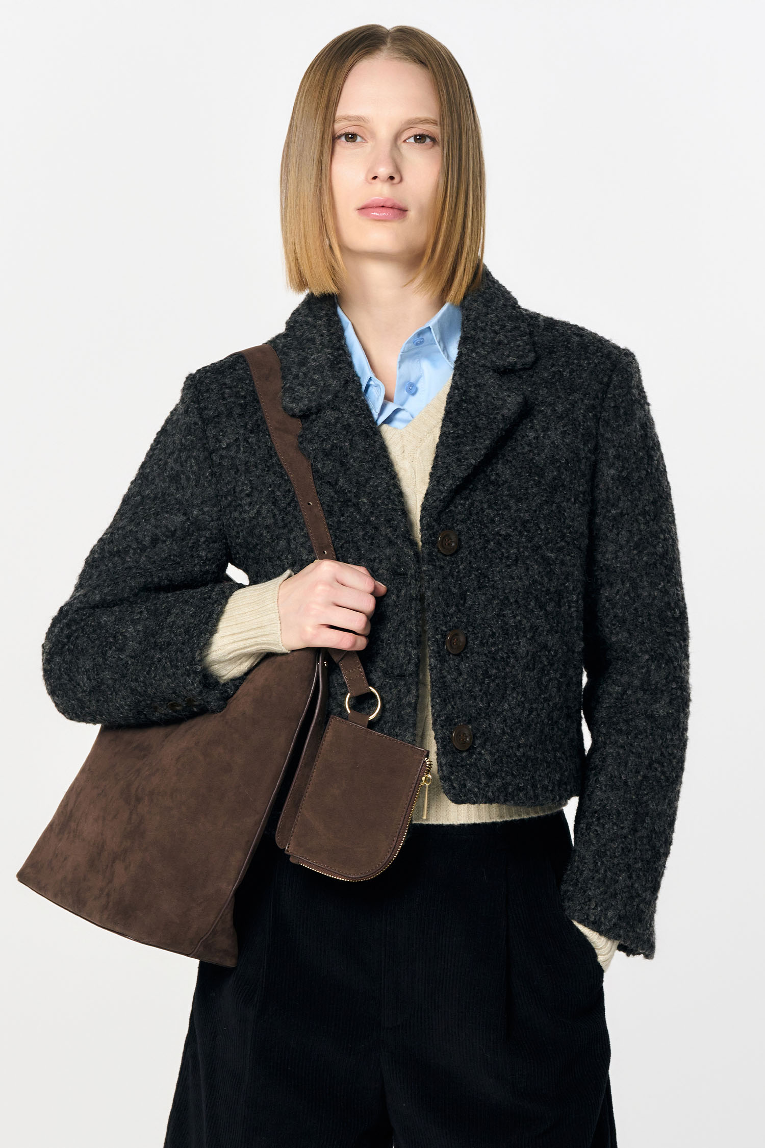 GENERAL IDEA] WOMAN ウールブークレショートジャケット [CHARCOAL